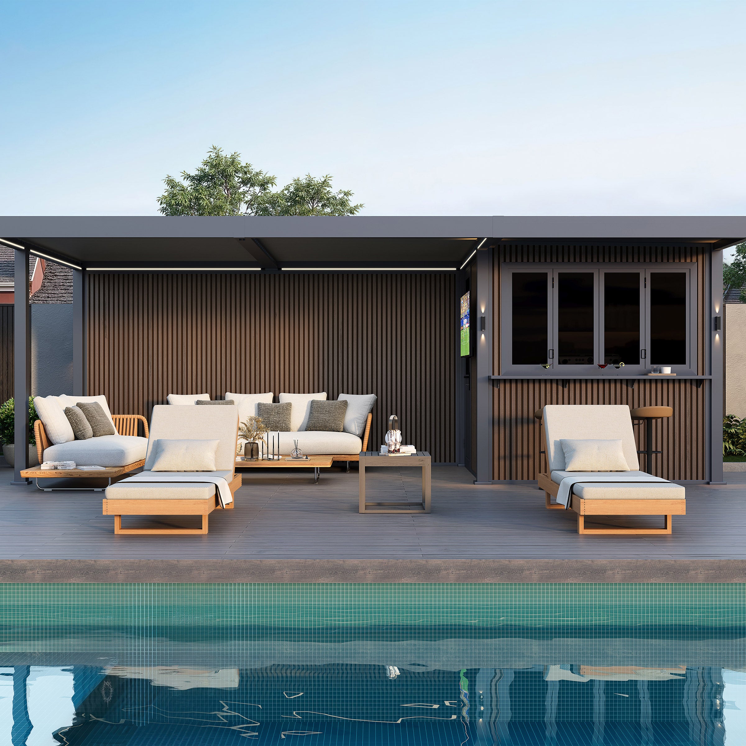 Riviera 12' x 24' Louvered Lounge Backyard Entertainment Cabana