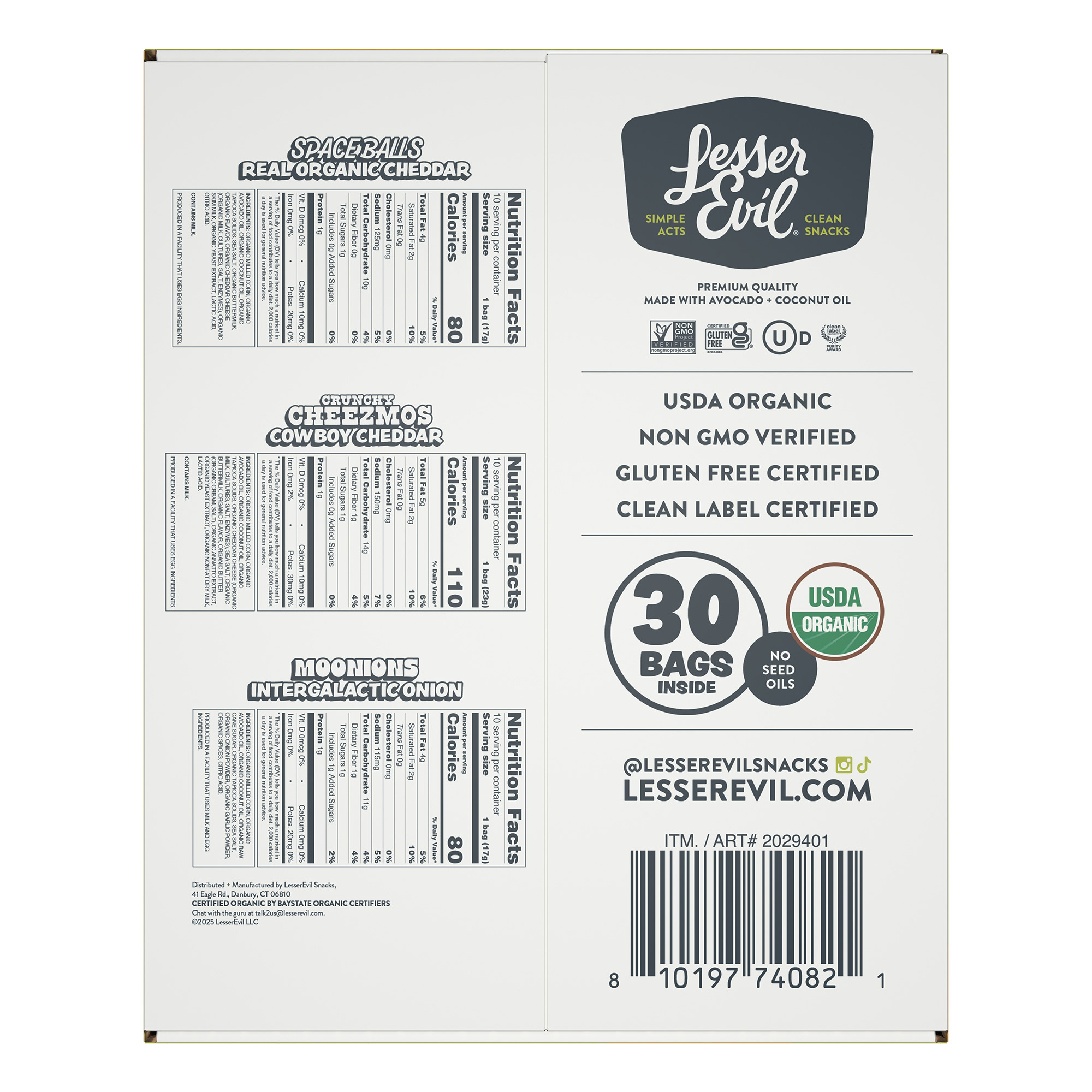 Lesser Evil Organic Snacks, Variety Pack, 30-count | Costco