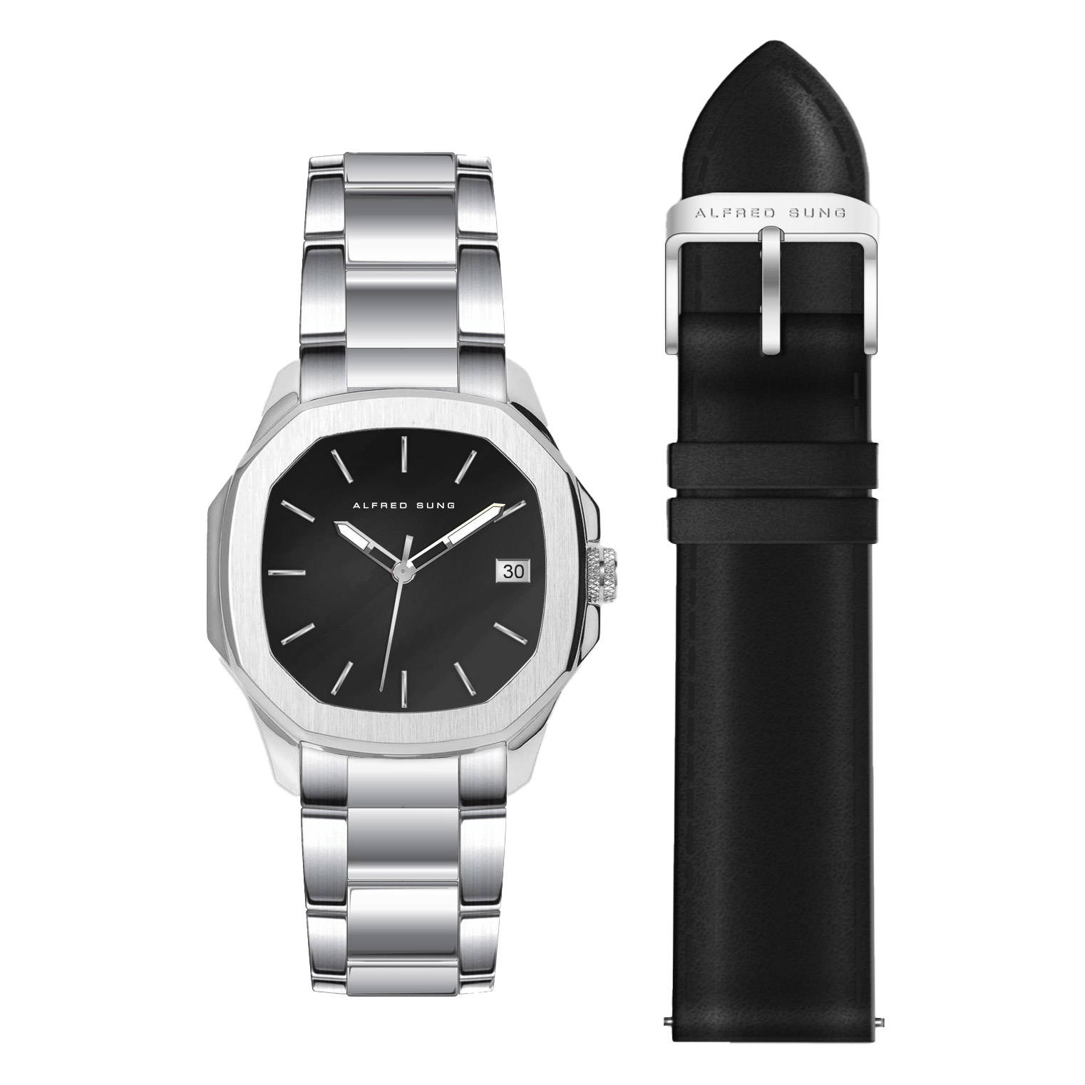 Alfred Sung Black Dial Mens Watch Set