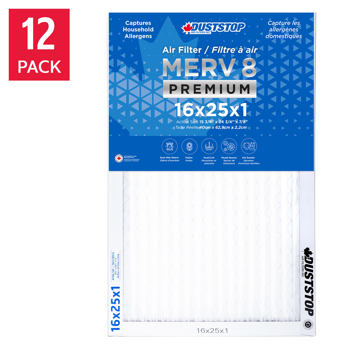 Duststop MERV 8 Premium Pleated Furnace Filter, 12-pack | Costco
