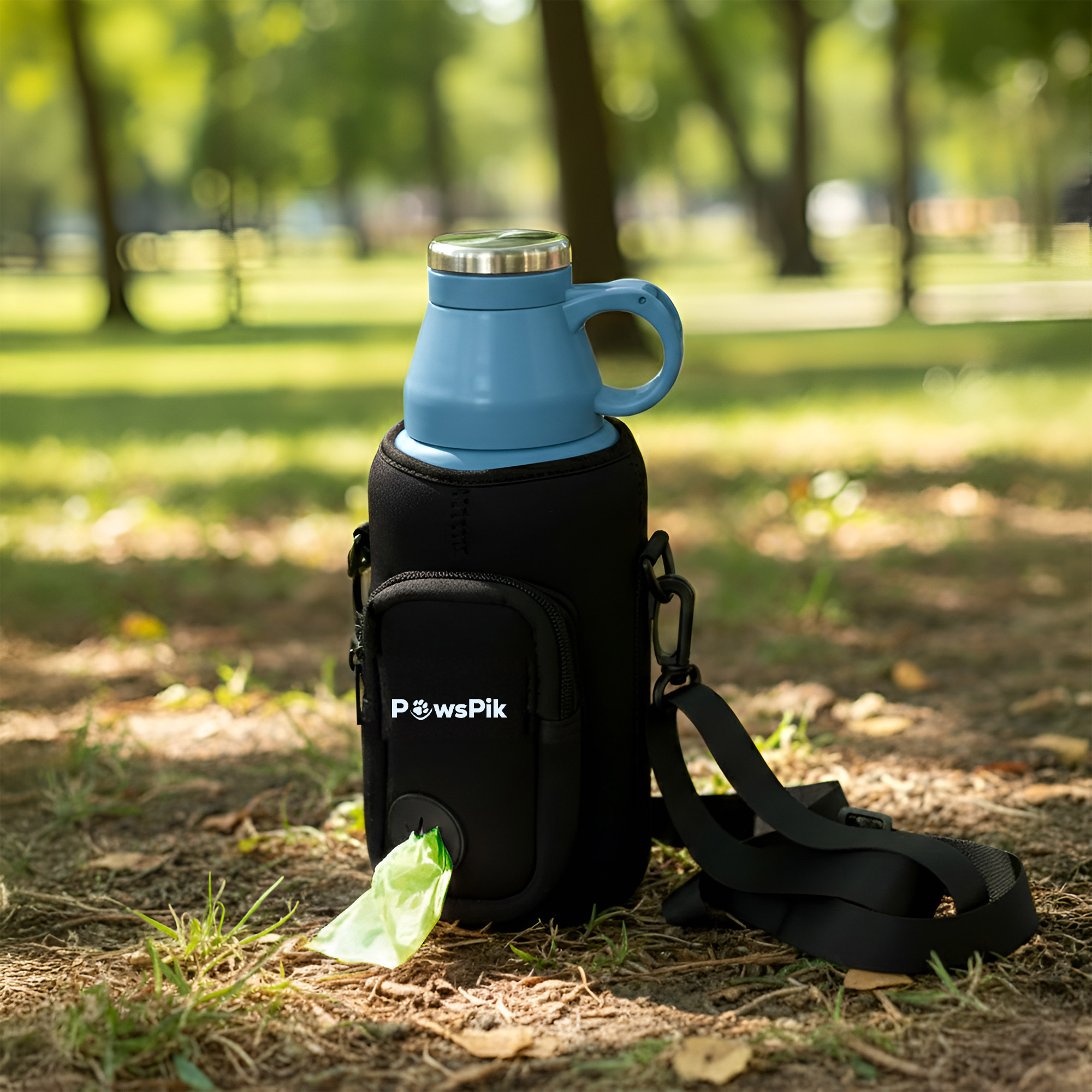 PawsPik Travel 3-in-1 Dog Water Bottle & Bowl with Travel Carrier