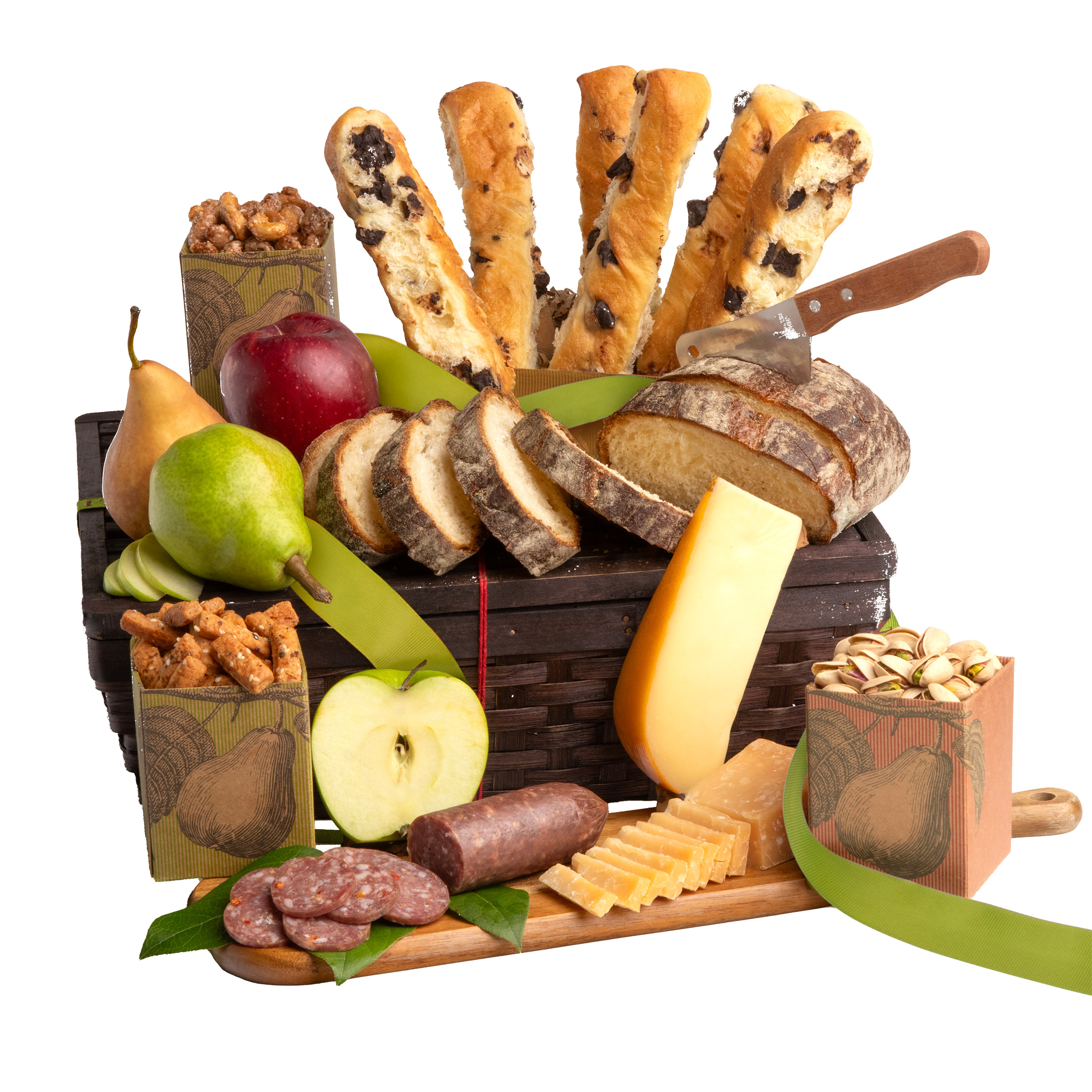 Savory Sampler Bread  Cheese  Salami and Fruit Gift Basket