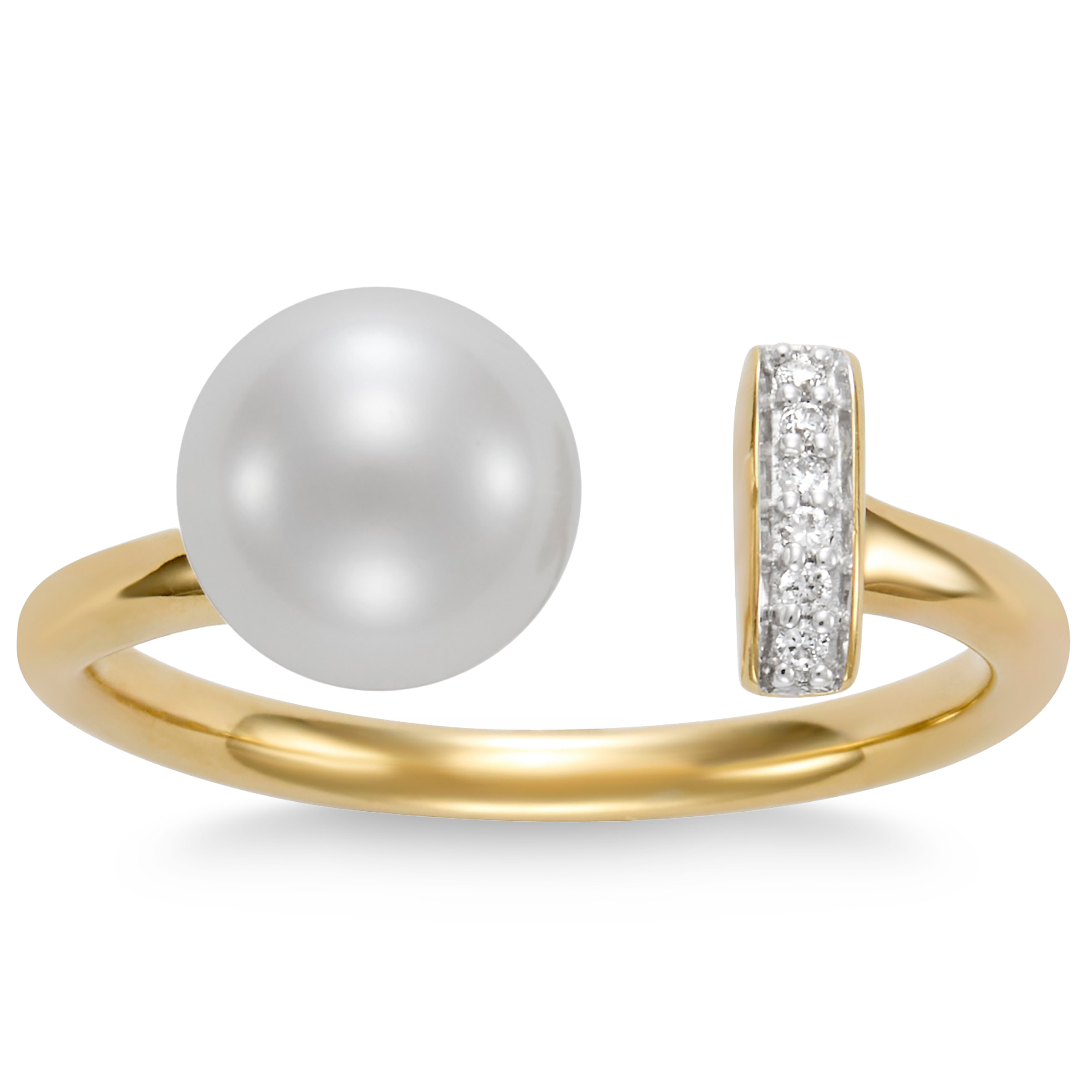 7.5 – 8 mm Cultured Freshwater Pearl and Diamond Ring (0.03 ctw)