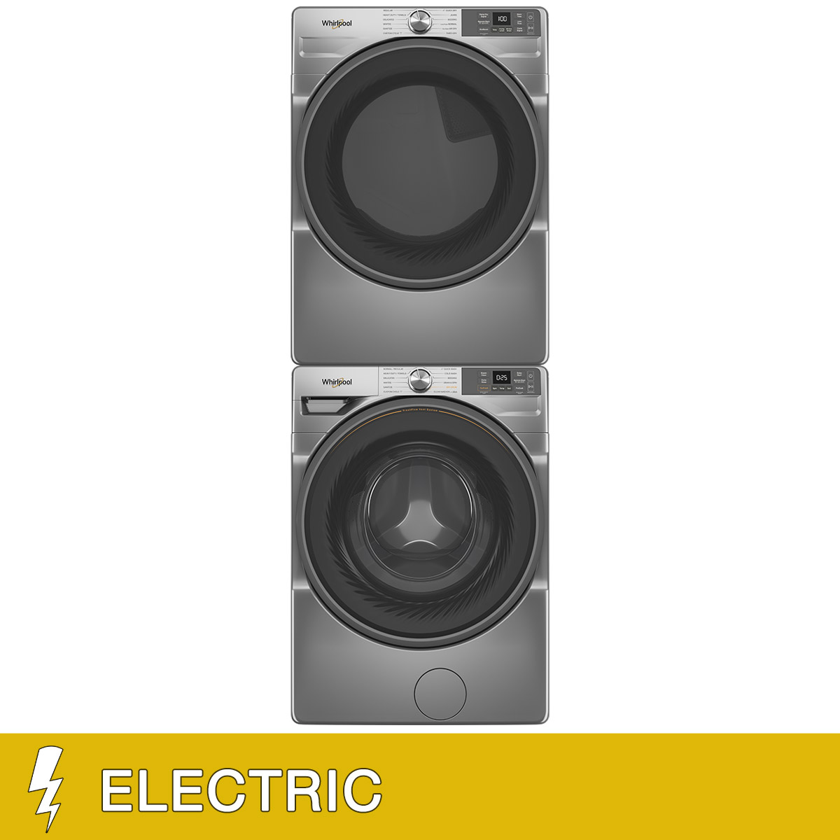 Whirlpool 4.5 cu. ft. Smart Front Load Washer and 7.4 cu. ft. ELECTRIC Dryer with Wrinkle Shield Option with Stacking Kit