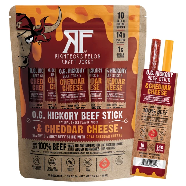 RIGHTEOUS FELON BEEF AND CHEESE STICK 17.5 OUNCE BAG
