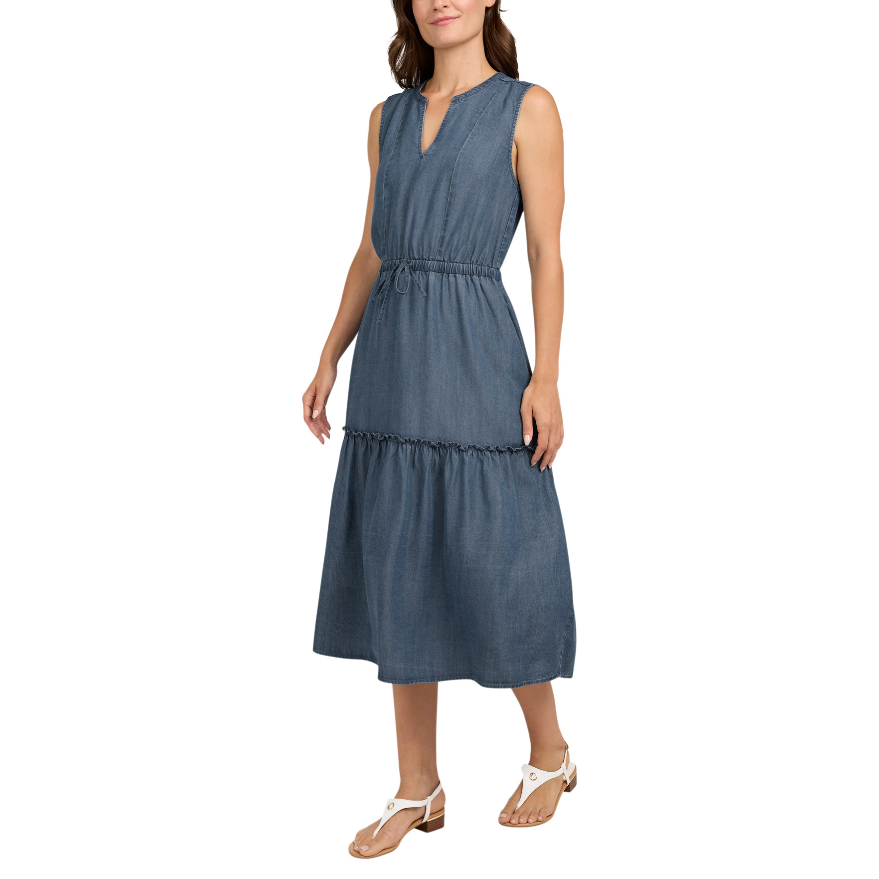 briggs women's linen blend tiered dress Briggs Ladies' Ruffle V-Neck Linen Blend Dress (US, Alpha, Medium, Regular,  Regular, Green) at Amazon Women's Clothing store