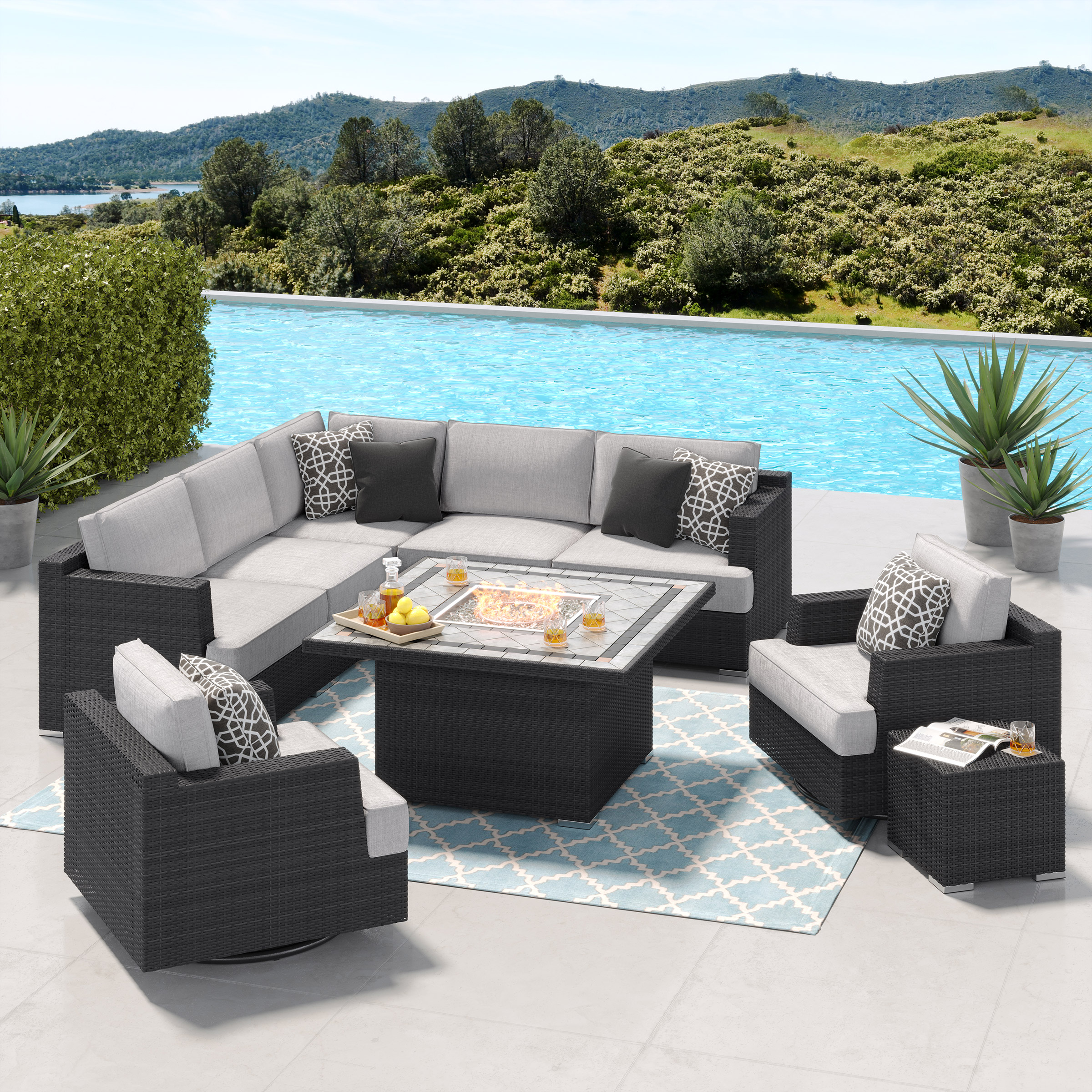 Niko 9-piece Patio Sectional Conversation Set with Fire Table