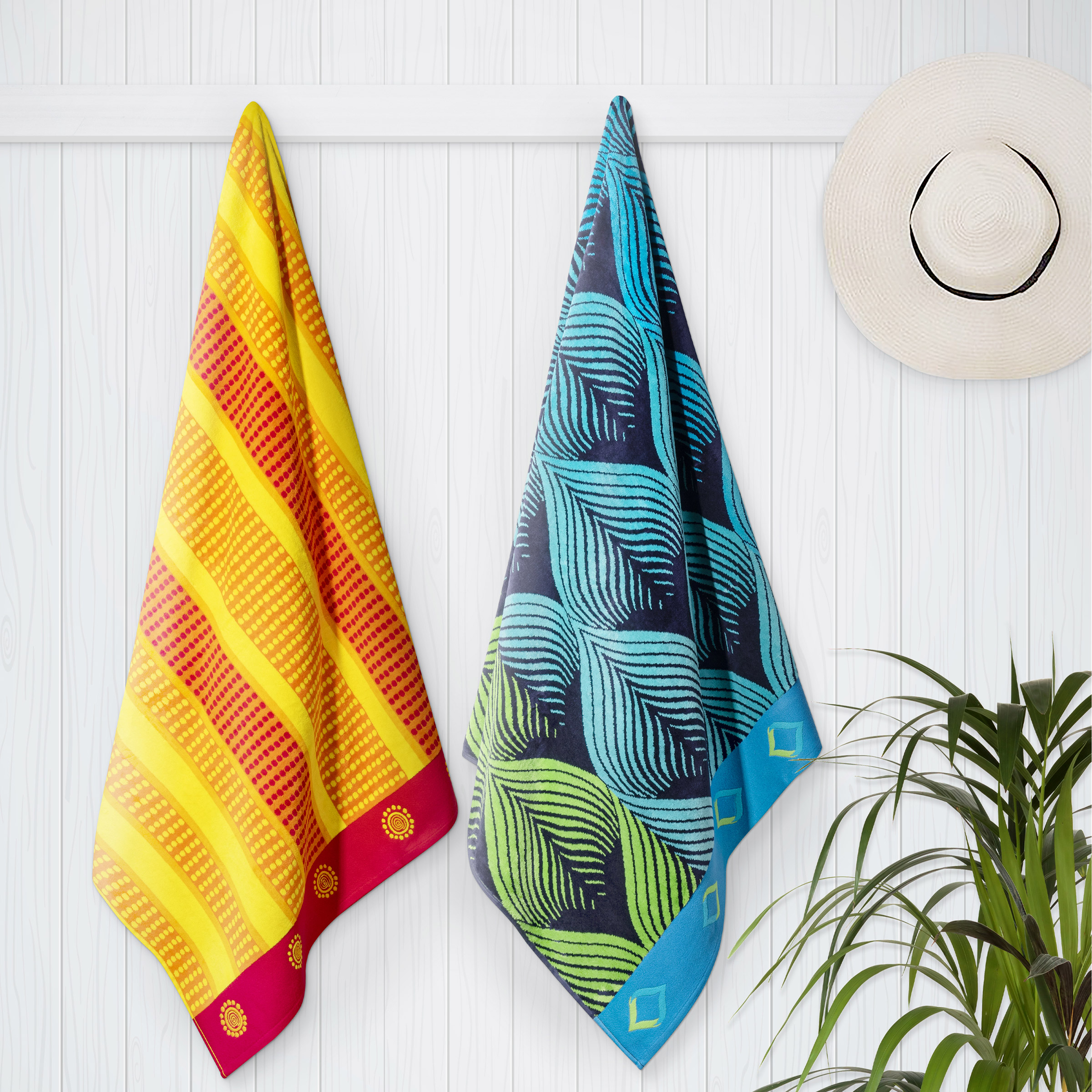 Geo Tropics & Sun Stripes Jacquard Beach Towel 2-pack