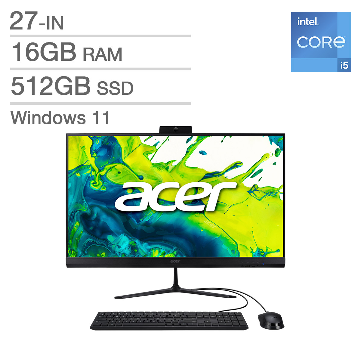 Acer Aspire 27-in All-in-One Desktop, Intel Core i5-13420H – 16GB RAM, 512GB SSD