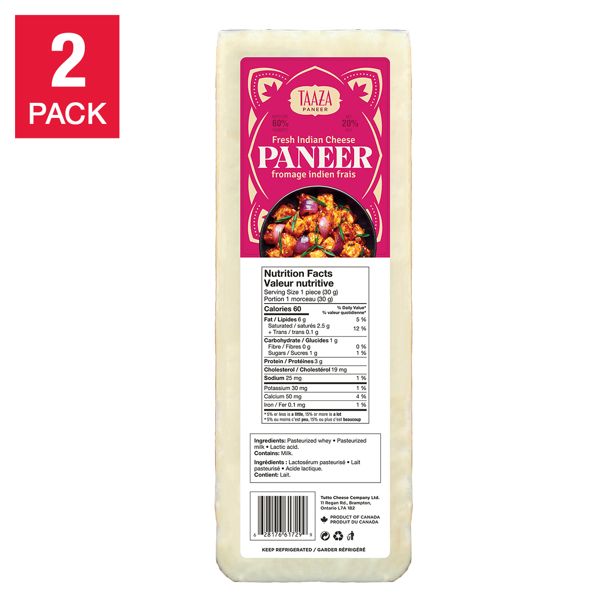 Taaza Paneer Cheese, 2 × 1.9 kg