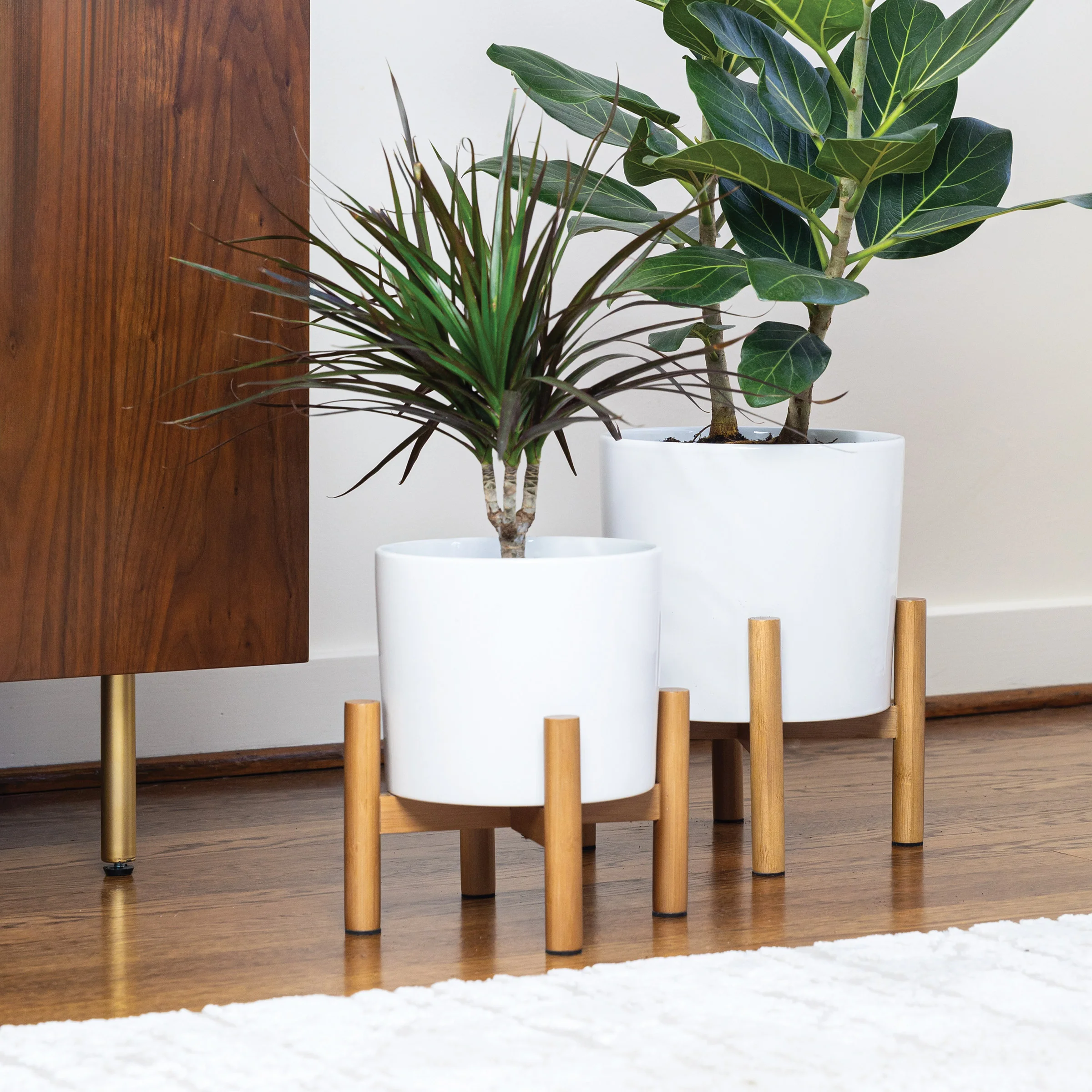Ceramic Planters with Bamboo Stands, 2-pack | Costco