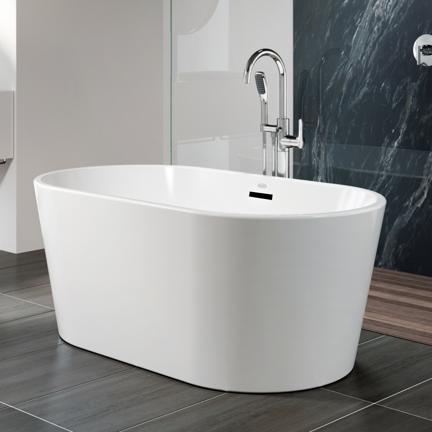Jacuzzi Celeste Freestanding White Soaking Bath with Chrome Drain