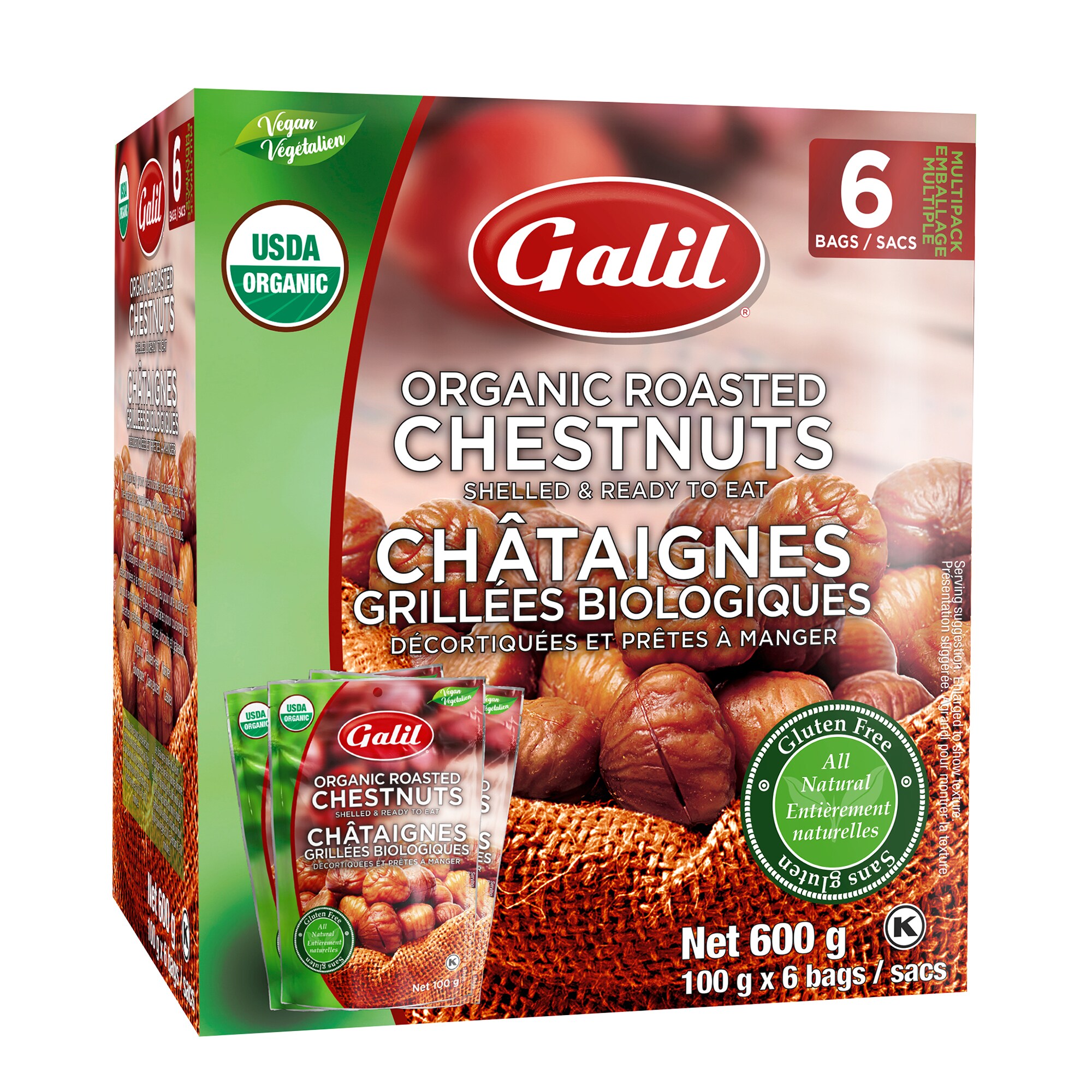 GALIL Orangic Roasted Chestnuts, 6 x 100 g
