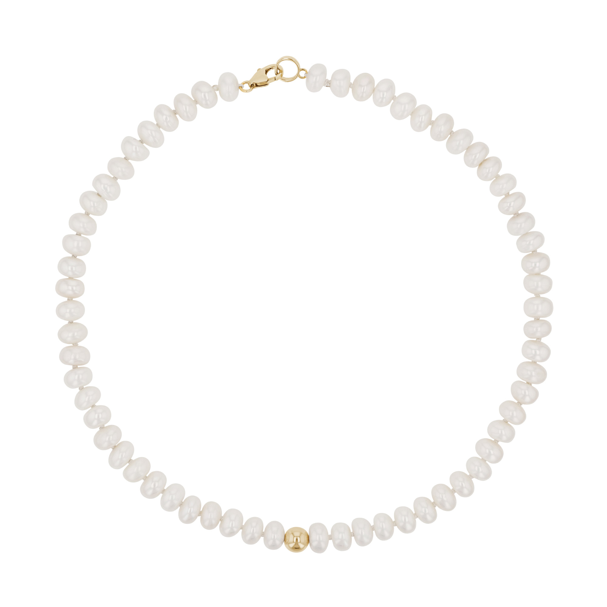 Sheryl Lowe White Pearl Knotted Necklace w/ 14kt Gold Round Accent Bead