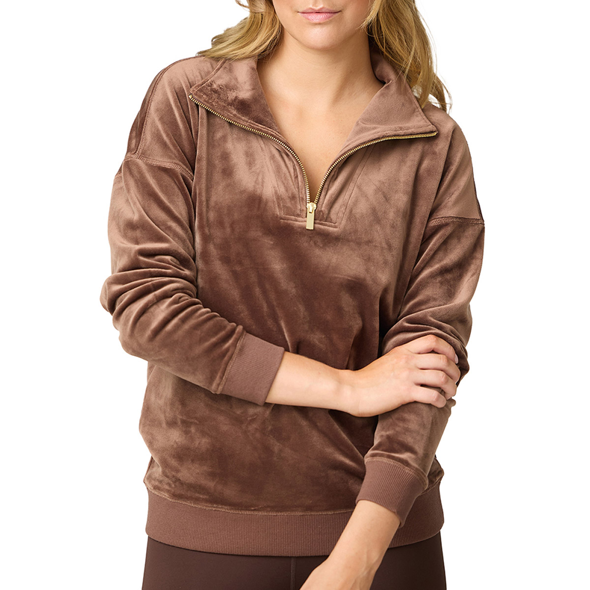 Aurum Women's Double Sided Velour Mock Neck Sweatshirt