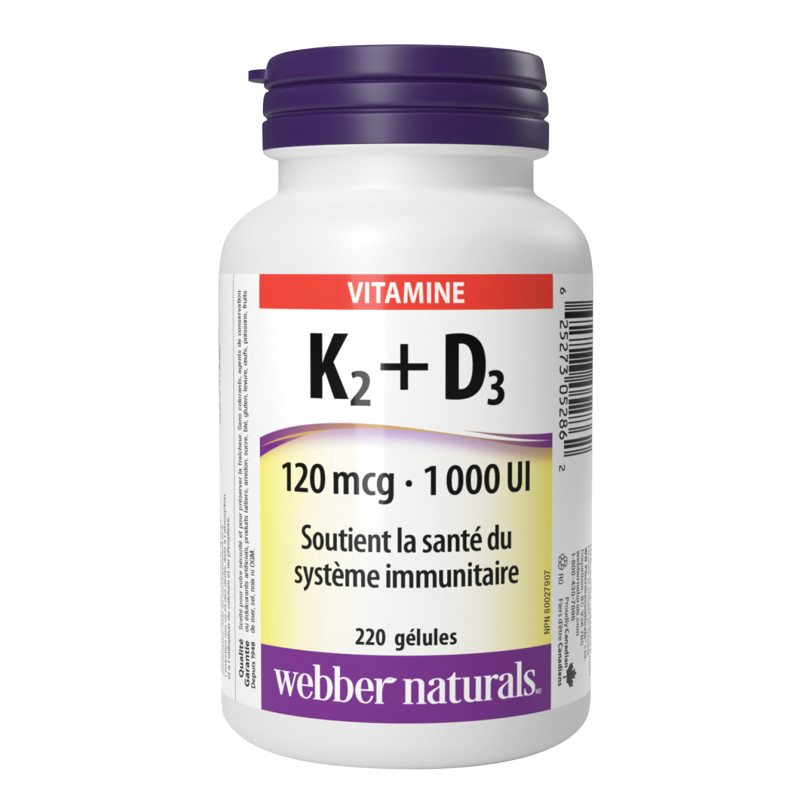 webber naturals Vitamin K2+D3 120 mcg / 1 000 IU - 220 gélules