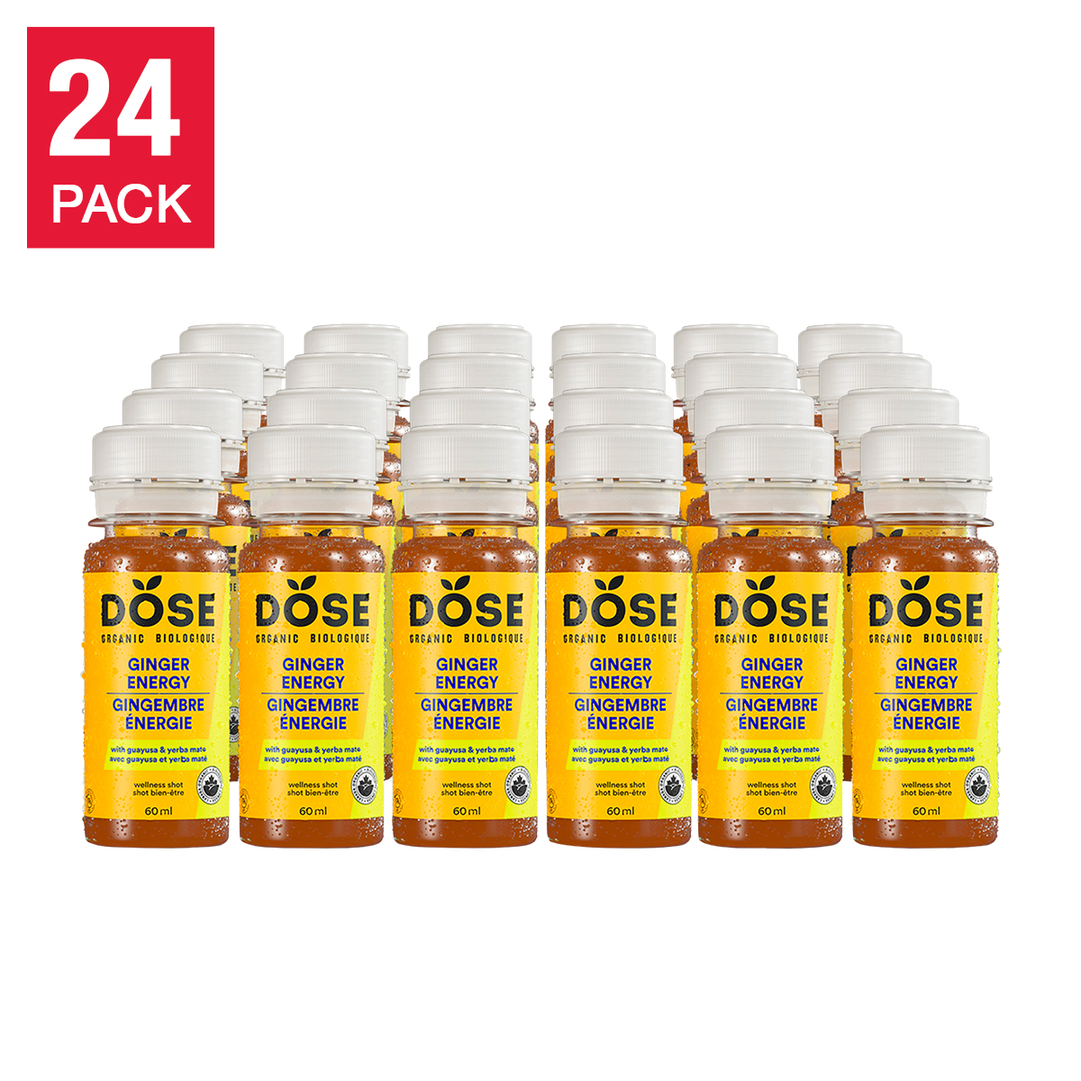 DOSE Ginger Daily Booster shots, ENERGY pack, 24 x 60 mL (2 fl oz)