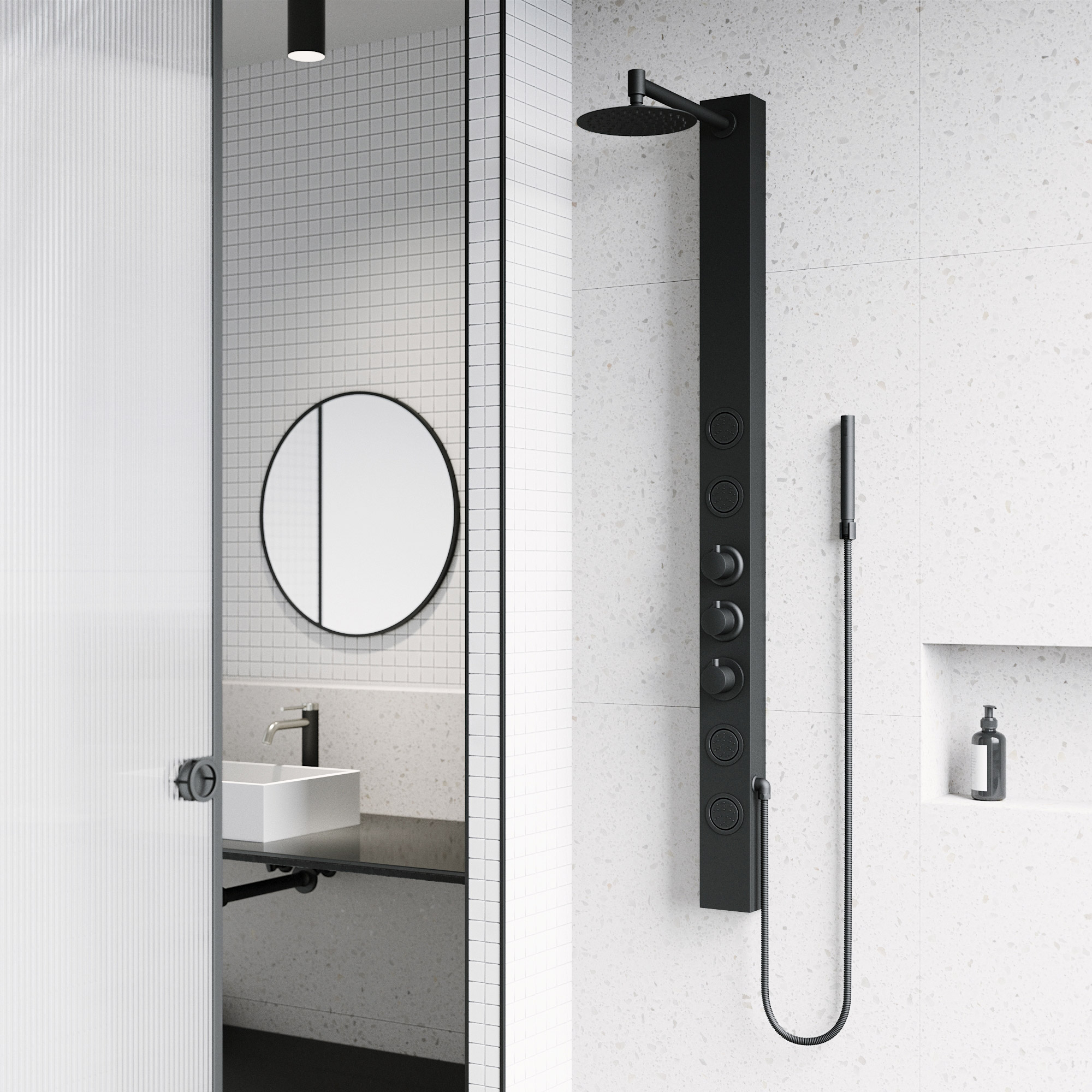 VIGO Sutton 4-jet Shower Panel with Round Shower Head and Hand Shower Wand