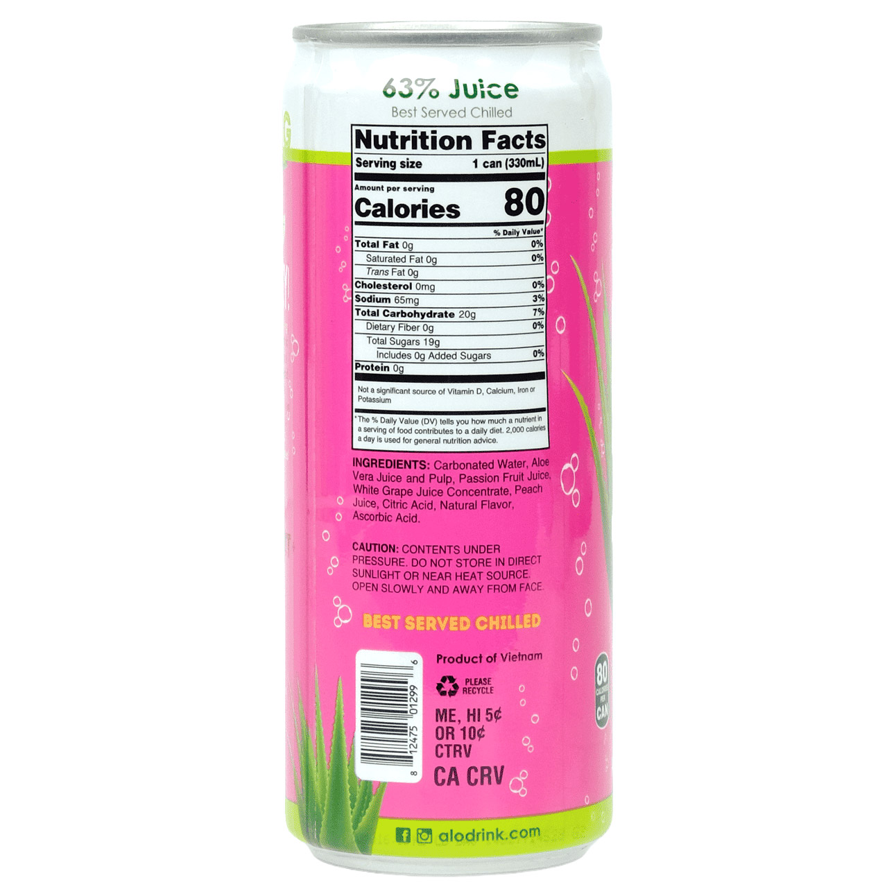Alo Aloe Vera Sparkling Juice Drink, Passion Fruit + Peach, 11.2 fl oz,  12-count | Costco