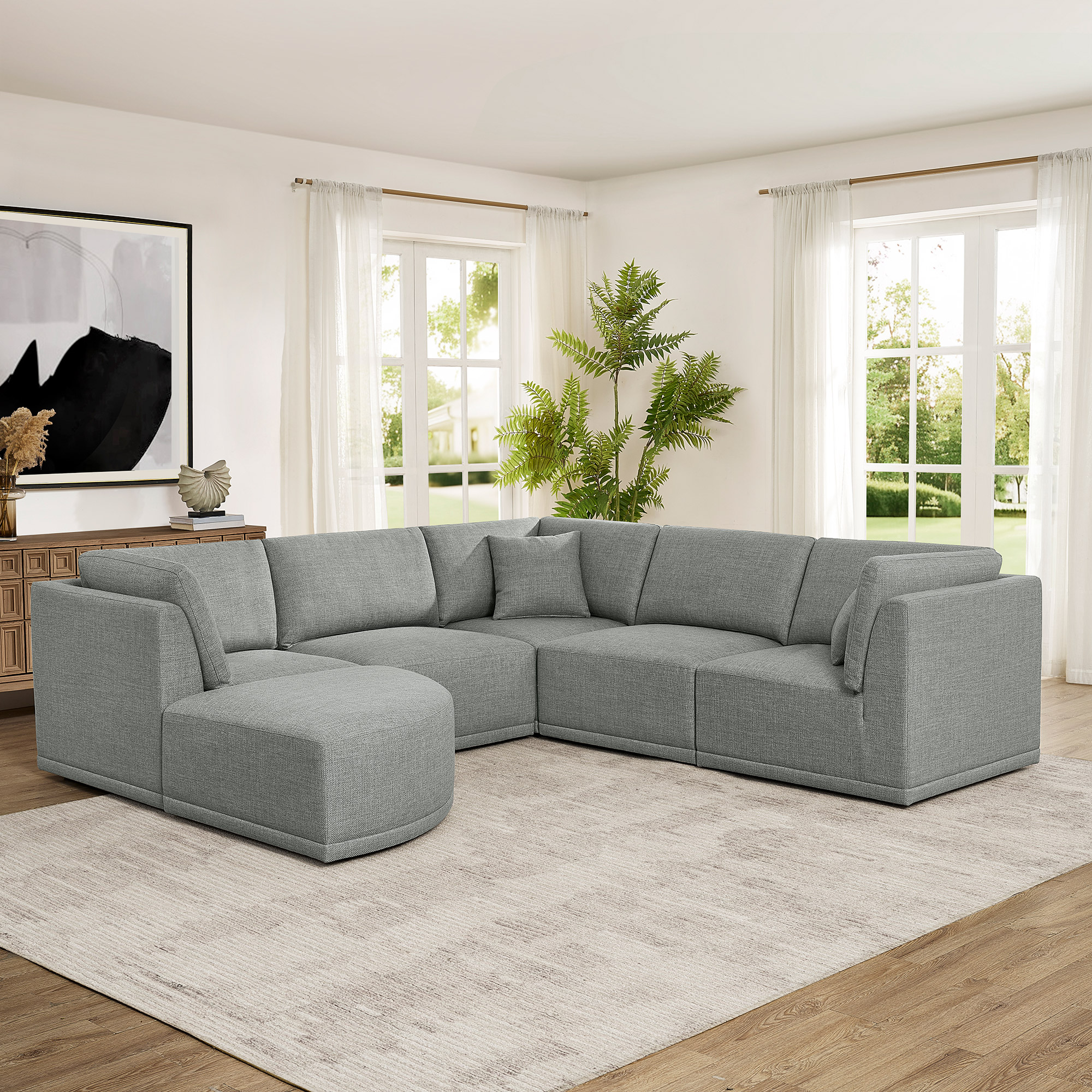 Thomasville 6-piece Modular Fabric Sectional with Ottoman
