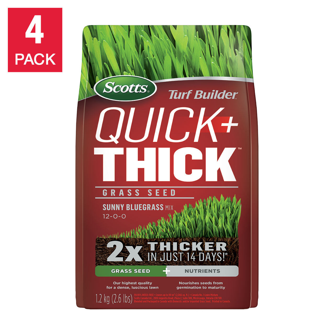 Scotts Turf Builder Quick + Thick Grass Seed  Sun  1.2kg 4-pack
