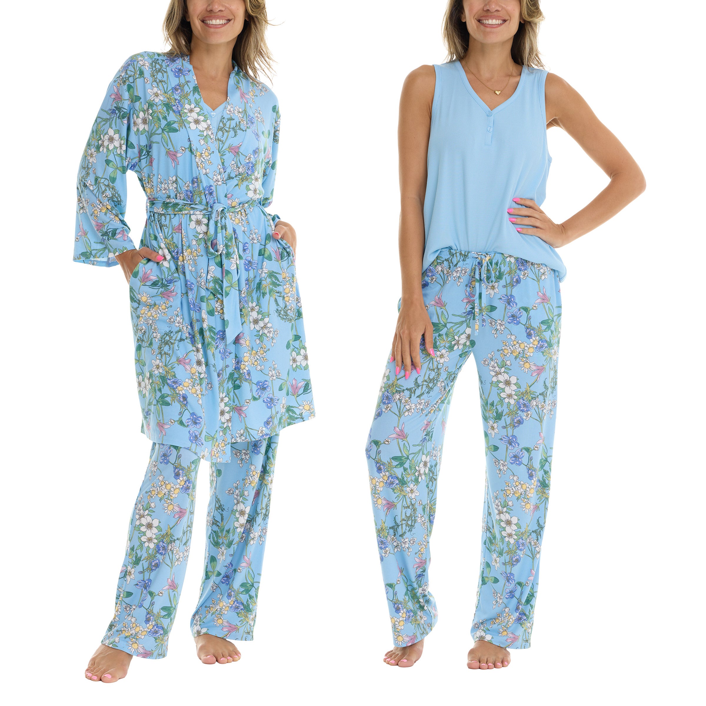 Flora Nikrooz Women’s 3-piece PJ Set Side Pockets on Robe and Pants