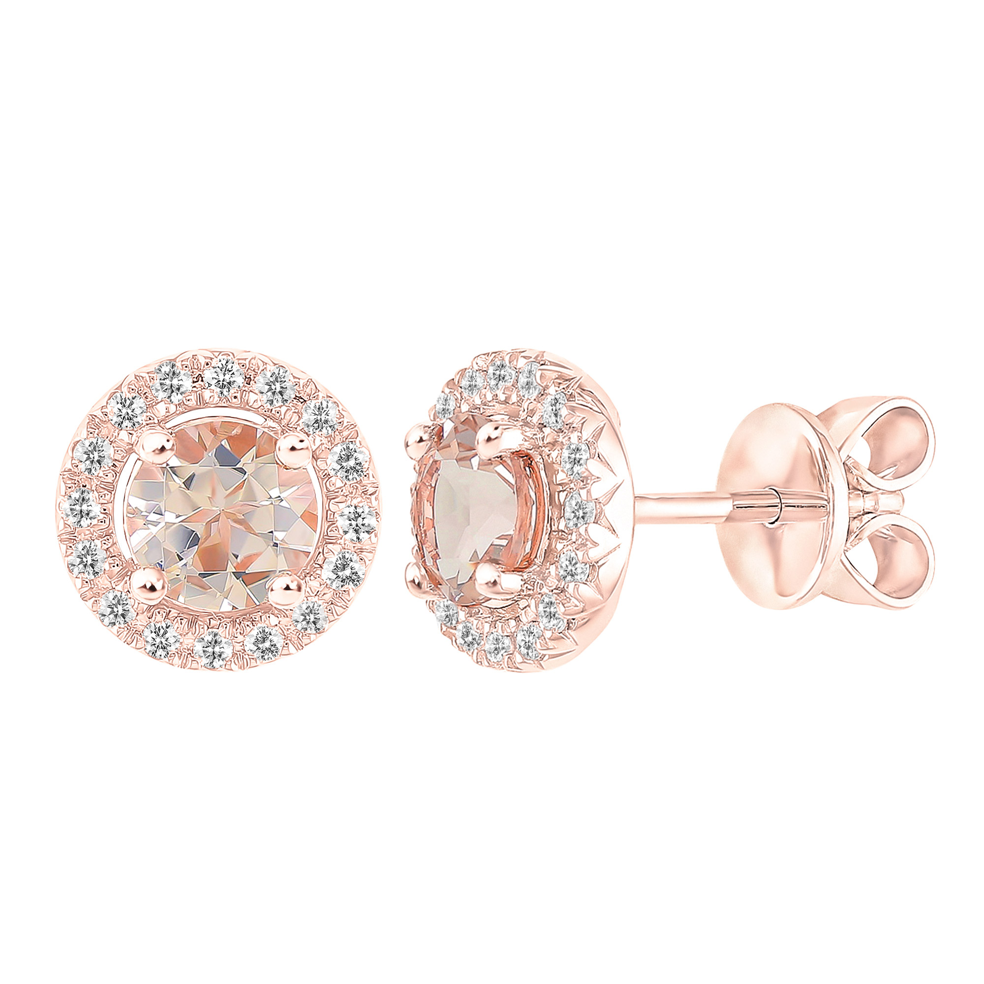 Round Cut Morganite and Diamond Stud Earrings (0.15 ctw)
