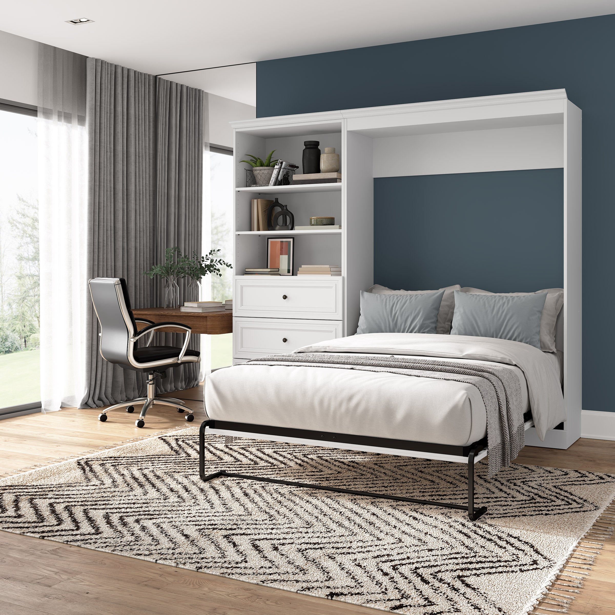 Bestar Audrea Full Wall Bed with 36" Storage Unit in White