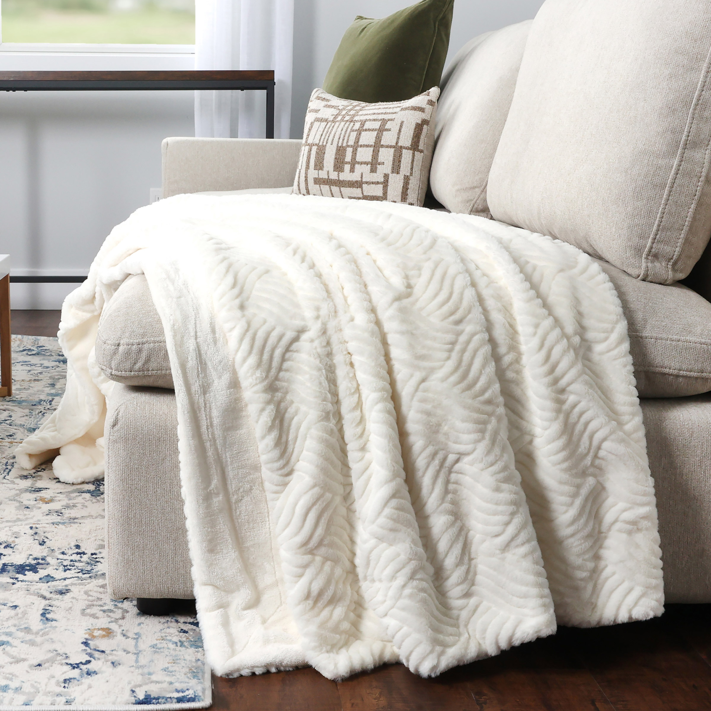 Life Comfort Textured Faux Fur Throw, Cream