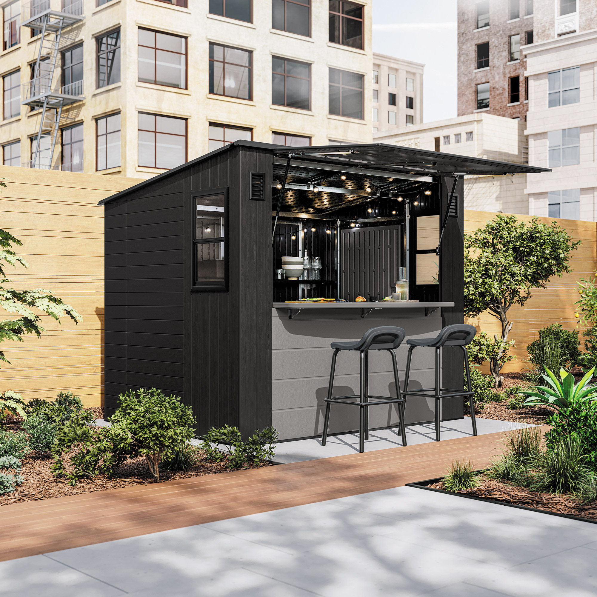 Suncast 8 ft. x 7 ft. Cabana Storage and Entertainment Shed