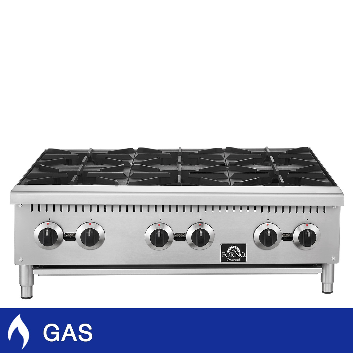 Forno Commercial 36 in Stainless Steel Gas 6 Burner Hotplate with Removable Burner Grates