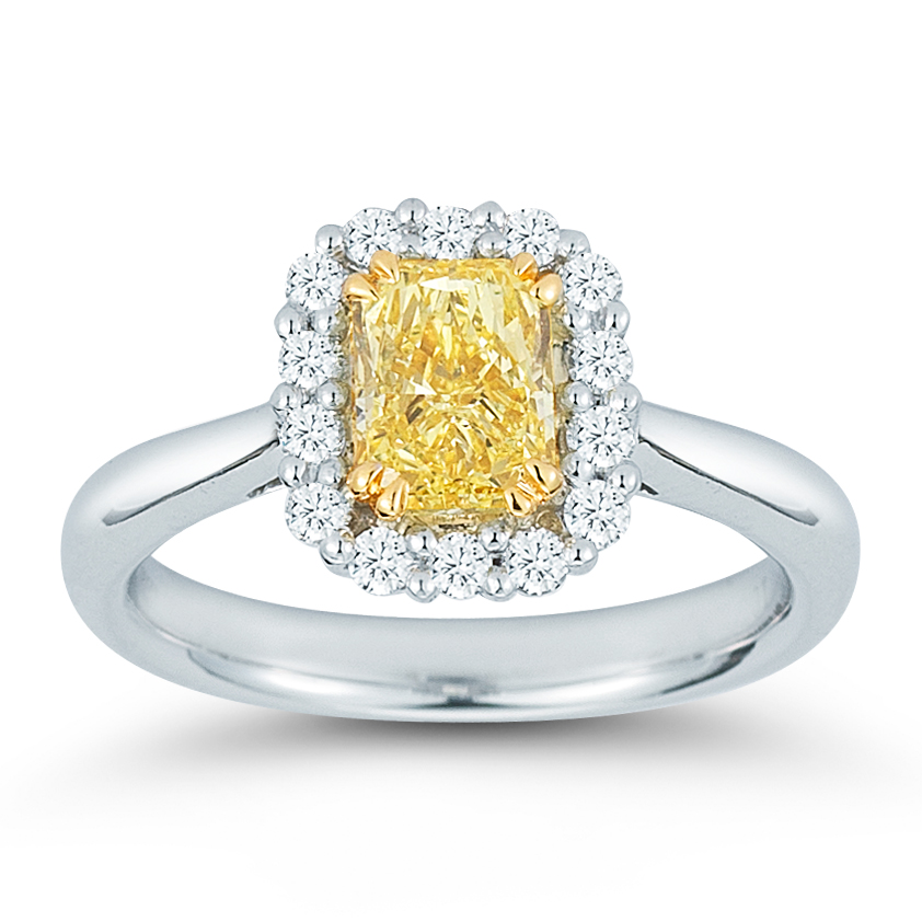 1.32 ct Radiant Fancy Intense Yellow Diamond Ring Platinum