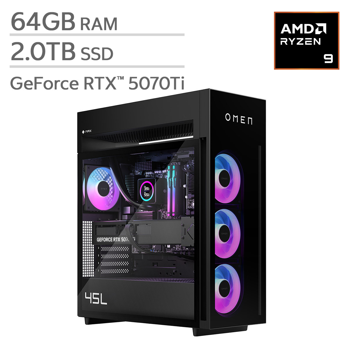 OMEN MAX 45L Gaming Desktop - AMD Ryzen 9 9950X3D - NVIDIA GeForce