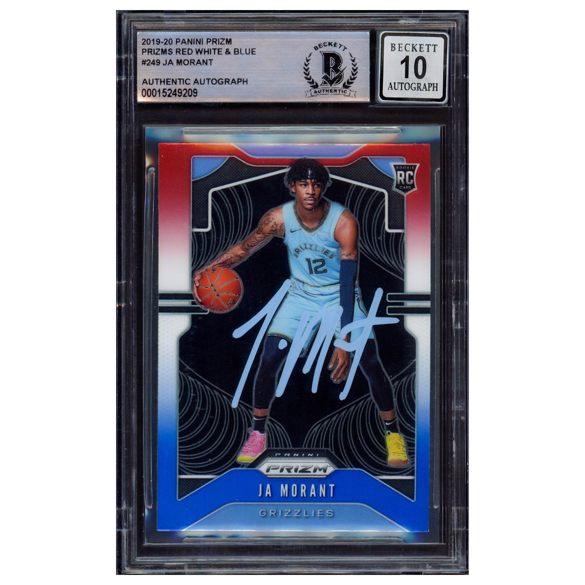 Ja Morant Autographed 2019-20 Panini Prizms Red White & Blue