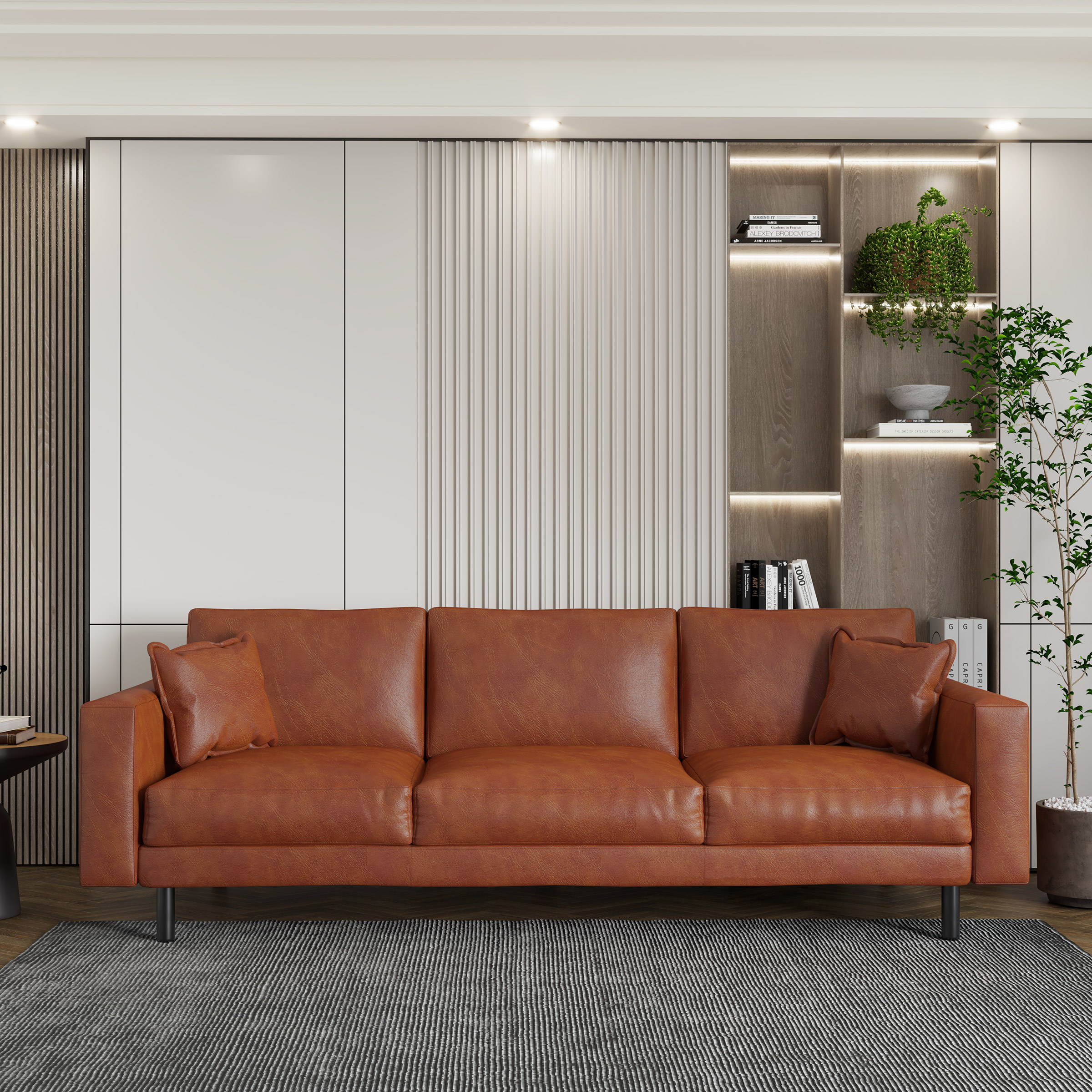 Jude Tan Top-grain Leather Sofa, Cognac