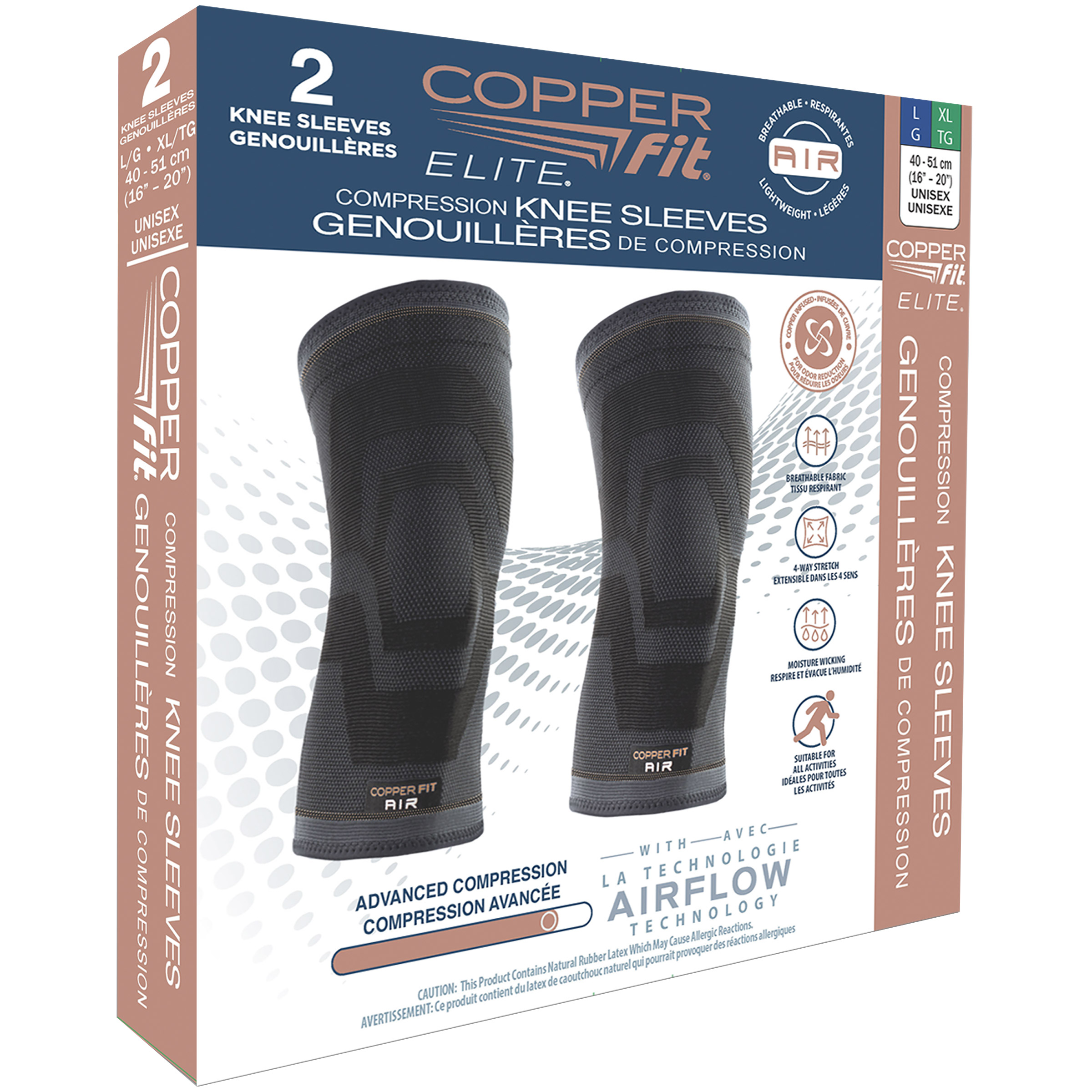 Copper Fit Elite Air Knee Sleeve, 2-pack