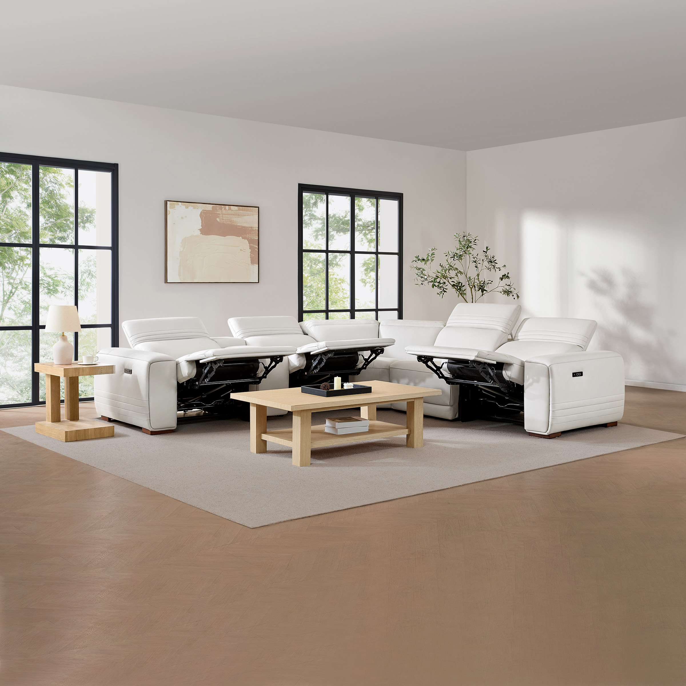 Karson Leather Power Reclining Sectional with Power Headrests