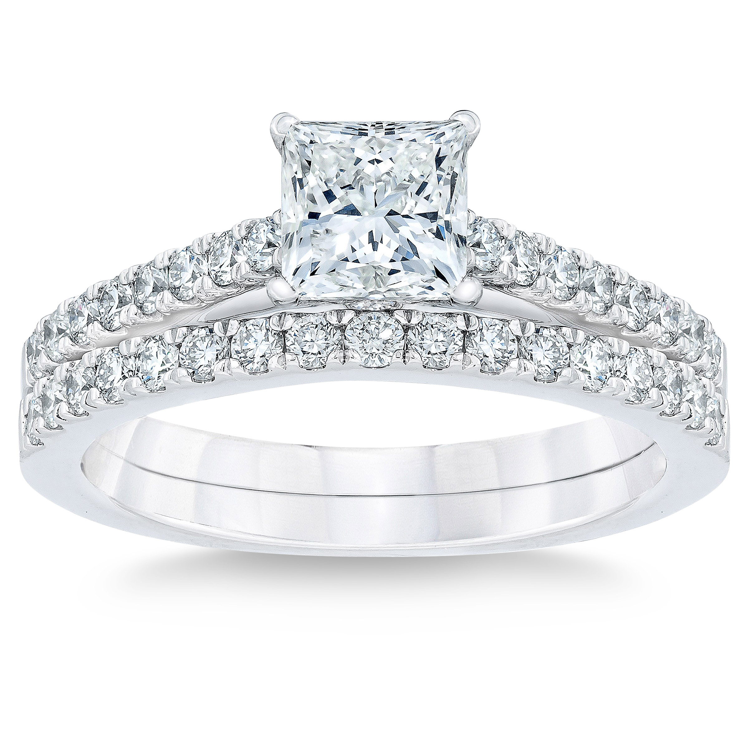 Princess Cut and Round Brilliant Diamond Wedding Set (1.45 ctw)