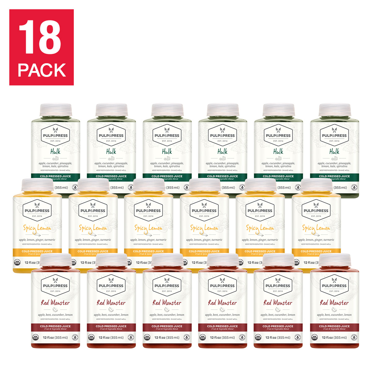 Pulp & Press Organic Cold-Pressed Juice Variety Pack  18-pack