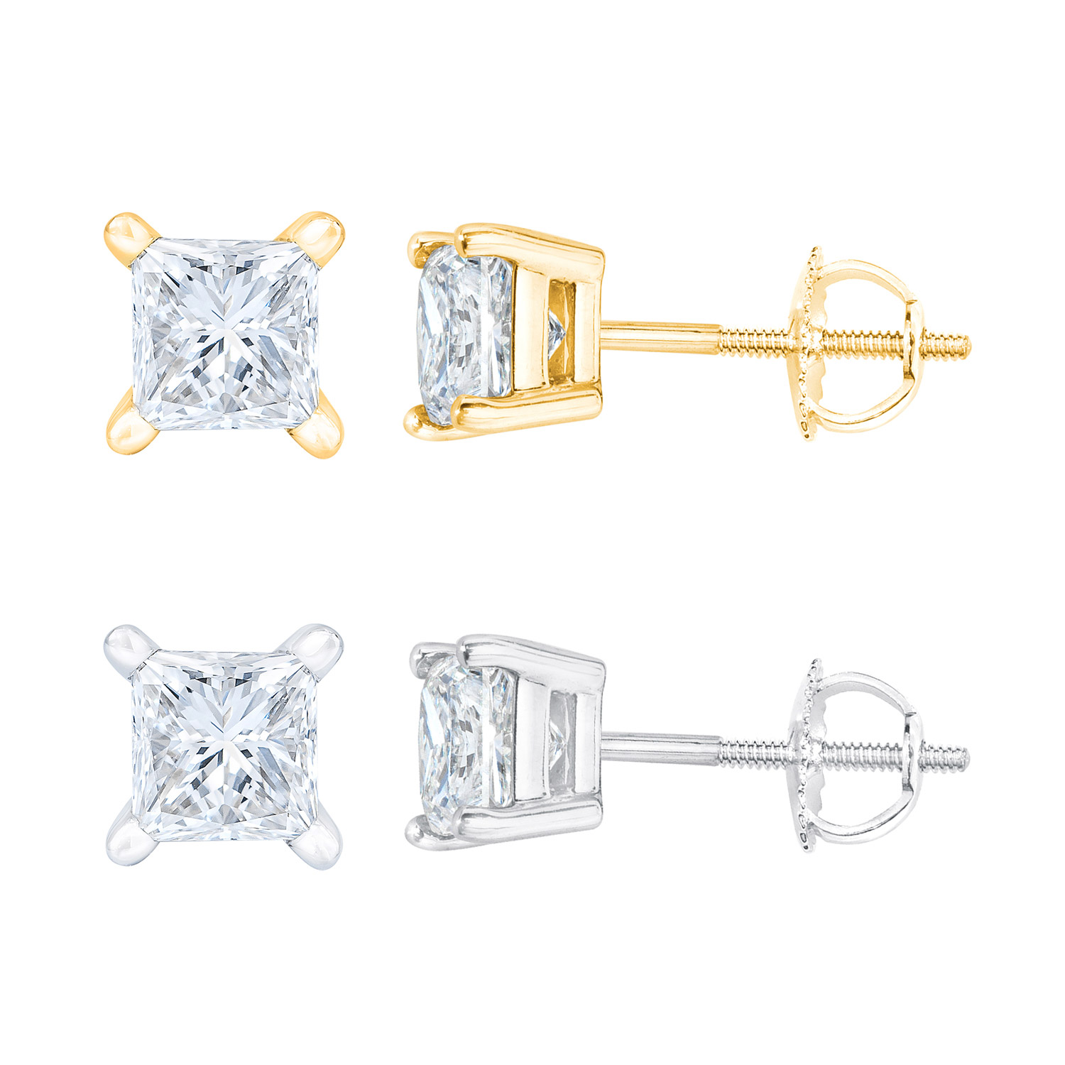 Princess Cut Diamond Stud Earrings (0.48 ctw)