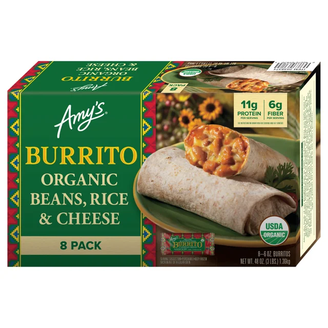 ORGANIC AMY'S BURRITO BEAN RICE AND CHEESE 8 COUNT 48 OUNCES
