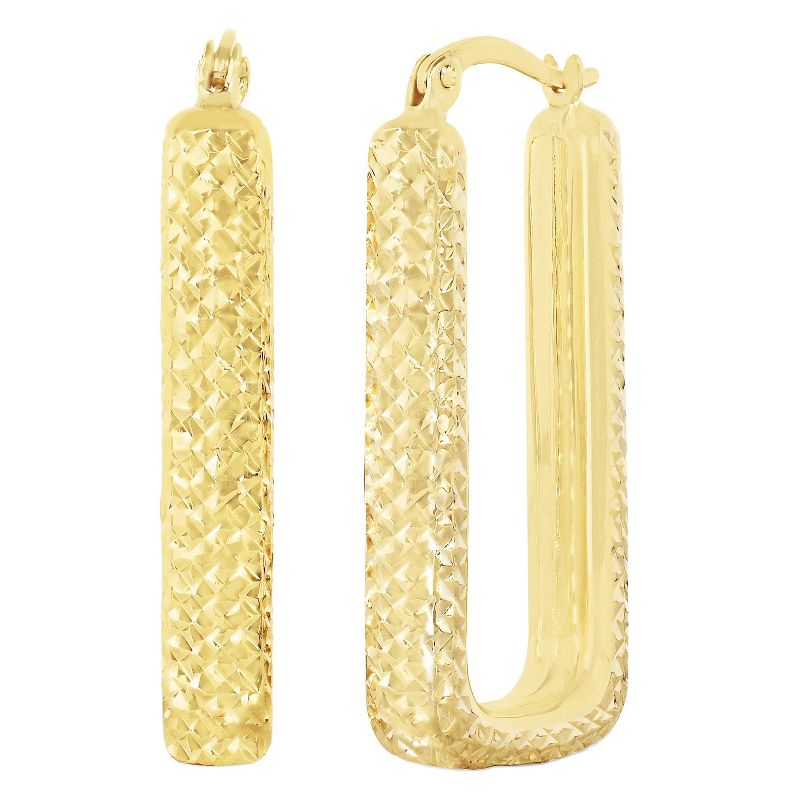 Diamond Cut Rectangular Hoop Earrings in Yellow Gold