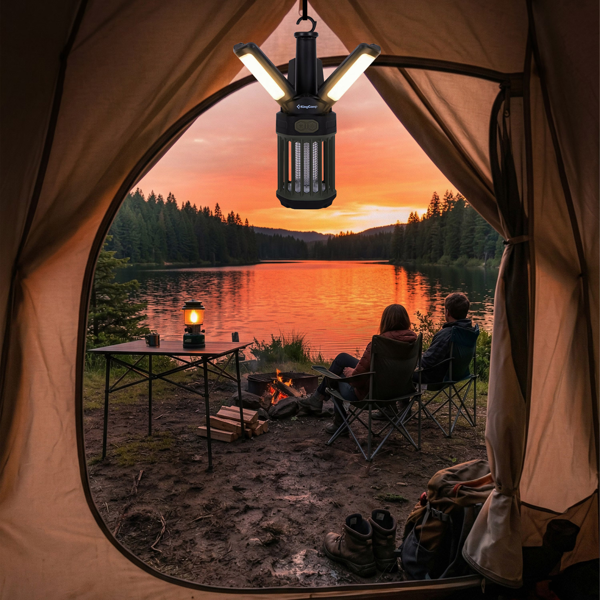 KingCamp 2-in-1 Rechargeable Camping Lantern w/Bug Zapper, 2-pack