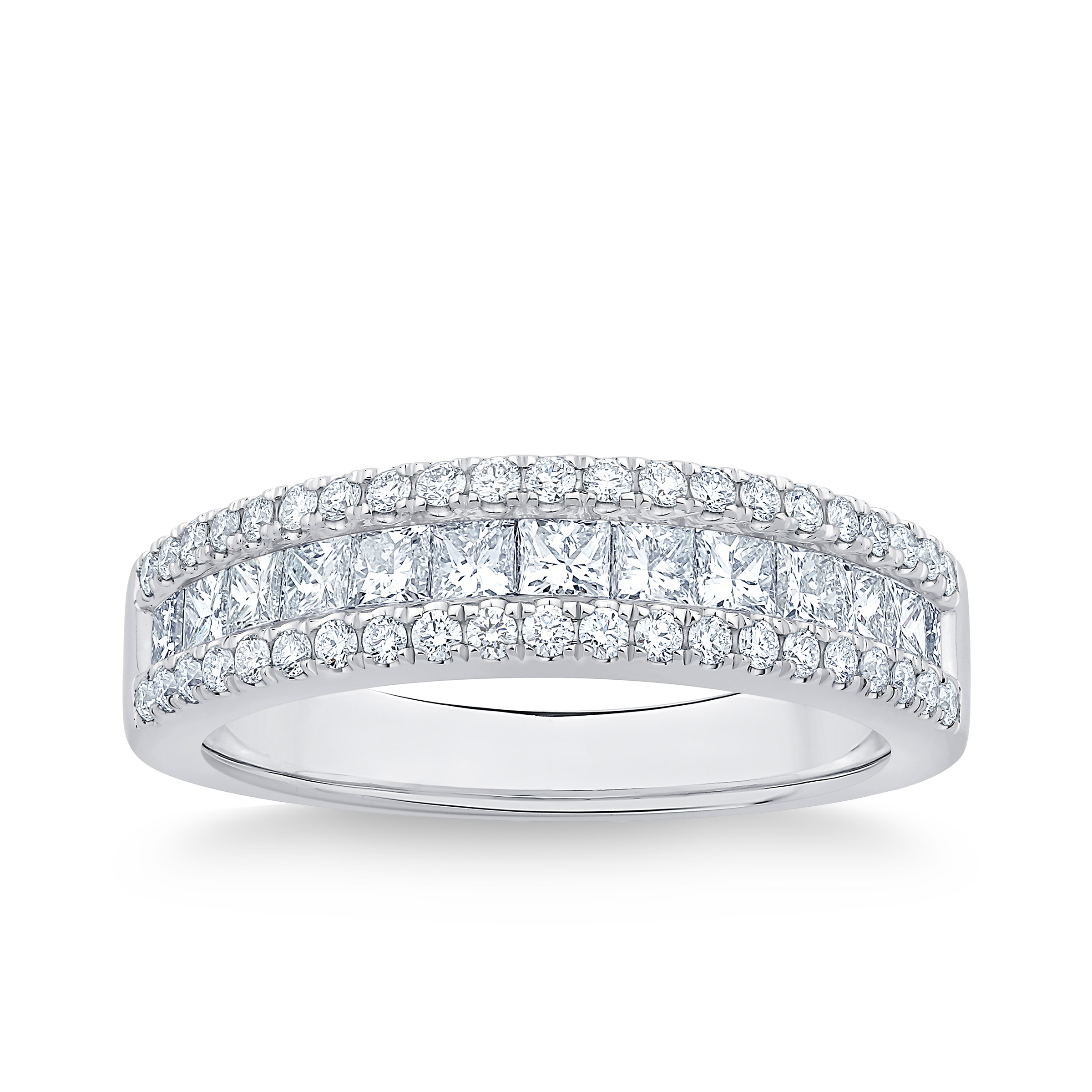 Princess Cut and Round Brilliant Diamond Three Row Band (1.00 ctw)
