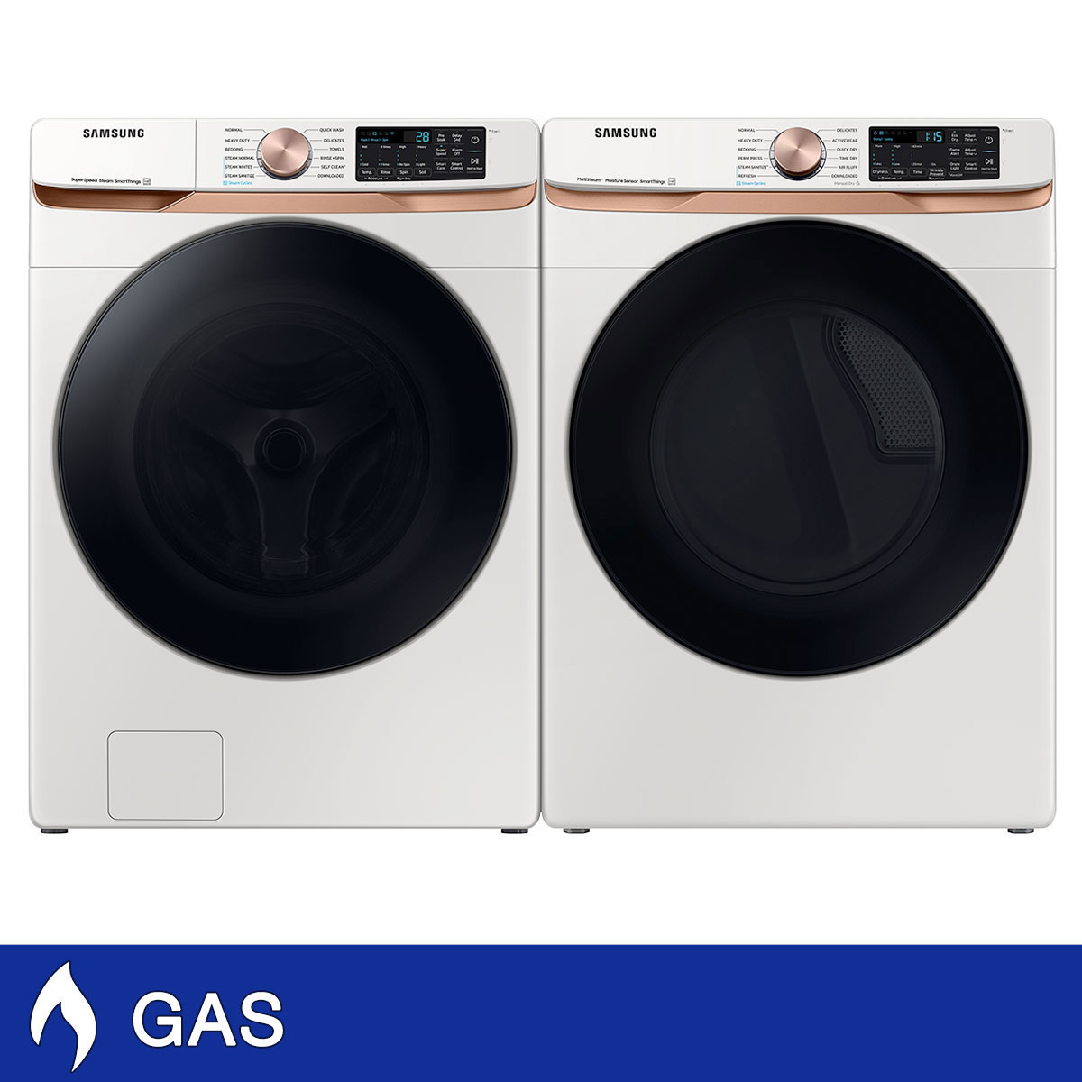 Samsung 5.0 cu. ft. Extra Large Capacity Smart Front Load Washer with Super Speed Wash and 7.5 cu. ft. Smart GAS Dryer