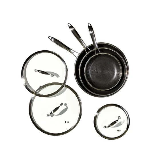 HexClad Lot de 6 casseroles hybrides antiadhésives avec 2 dessous de plat en silicone, 2, 3 et 8 litres avec couvercles en verre trempé, poignées qui restent froides, passe au lave-vaisselle HexClad Lot de 6 casseroles hybrides antiadhésives avec 2 dessous de plat en silicone, 2, 3 et 8 litres avec couvercles en verre trempé, poignées qui restent froides, passe au lave-vaisselle