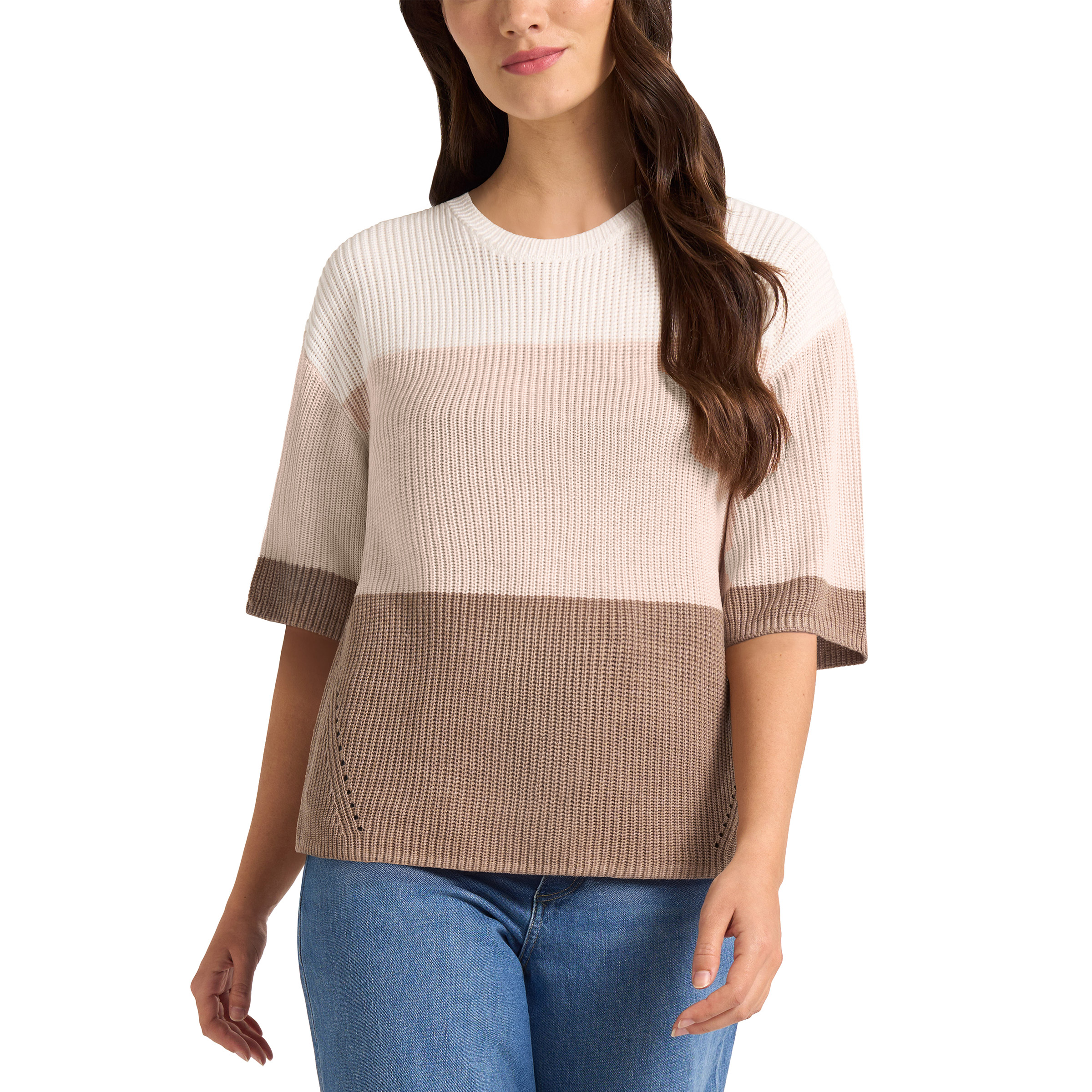 Matty M Women's Elbow Sleeve Colorblock Sweater