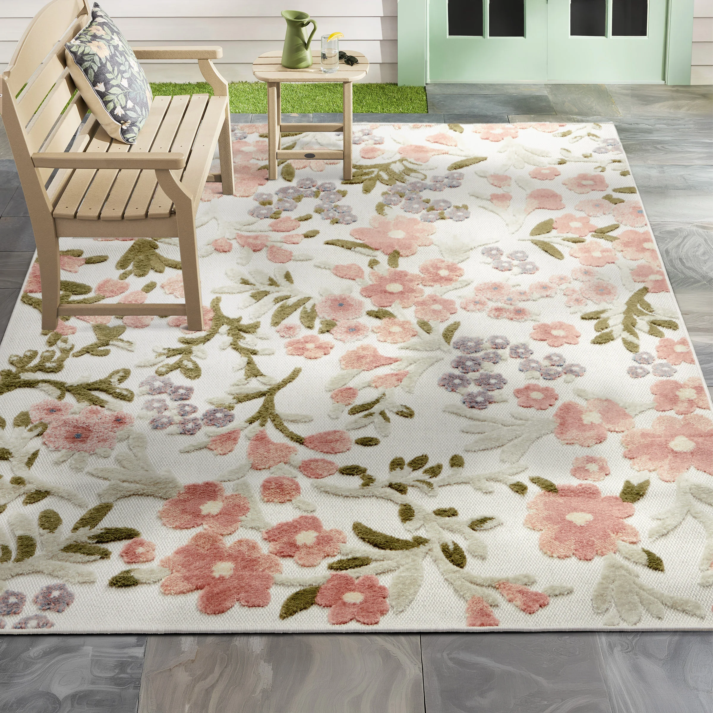 Draper James Indoor/Outdoor Area Rug, White Rose, 7'10
