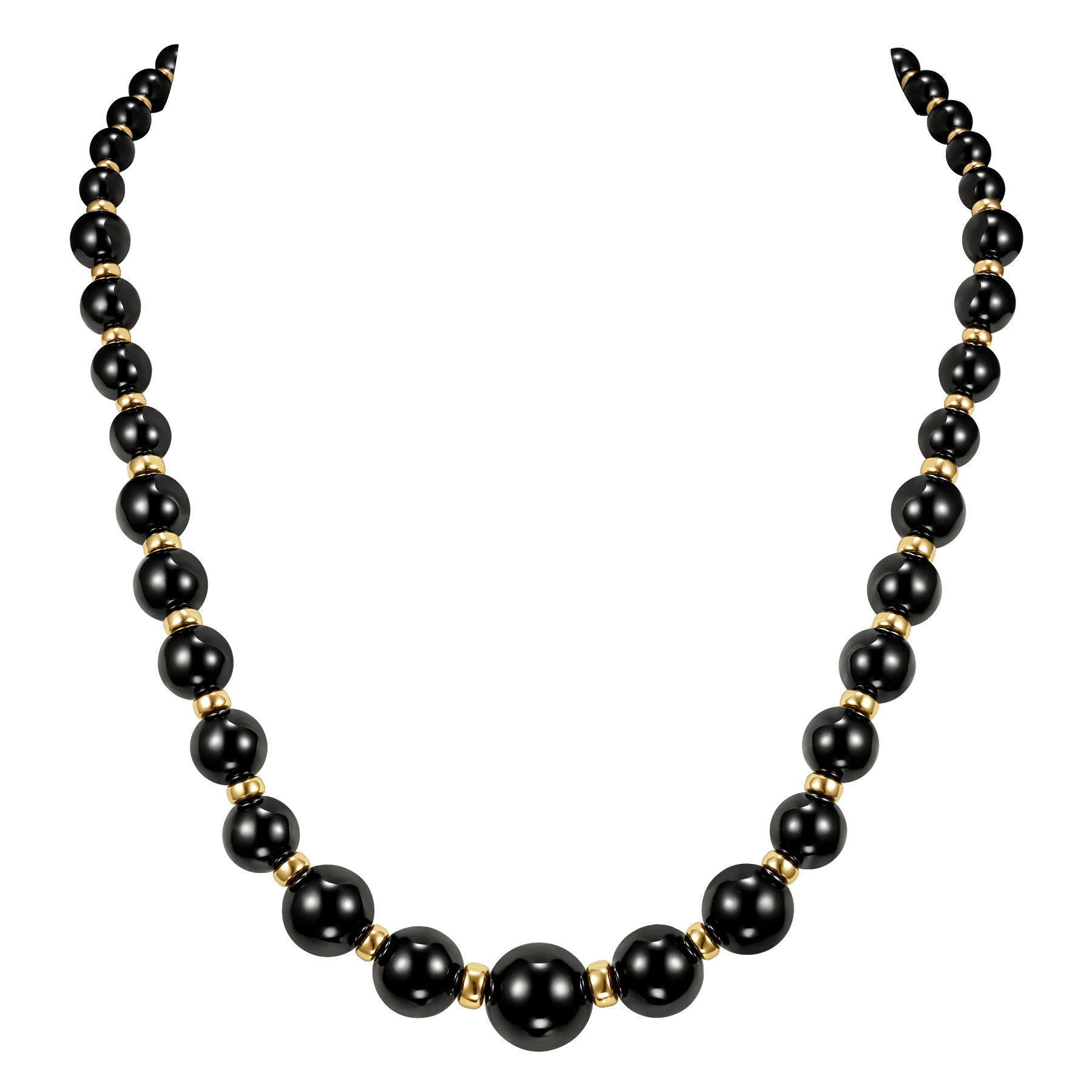 6 - 14 mm Graduated Black Onyx Bead Necklace