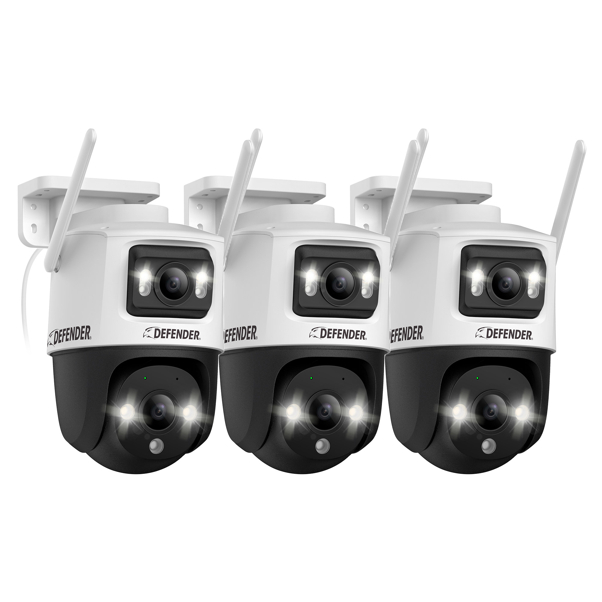 Defender AI POWERED Guard Pro 3K PLUS Dual Lens PTZ Wi-Fi Plug-in Security Cameras, 3 Pack